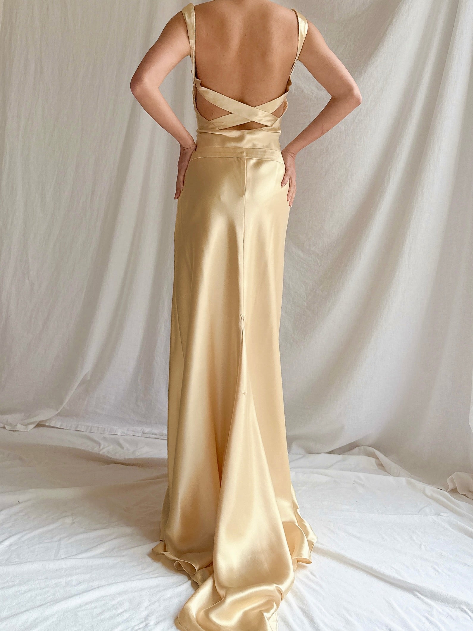1990s Gold Satin Gown - M/6