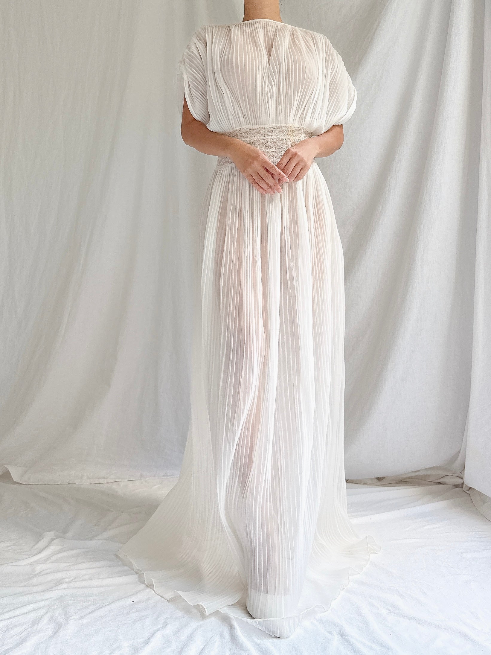 1960s Reversible Crystal Pleat Sheer Tricot Gown -  S