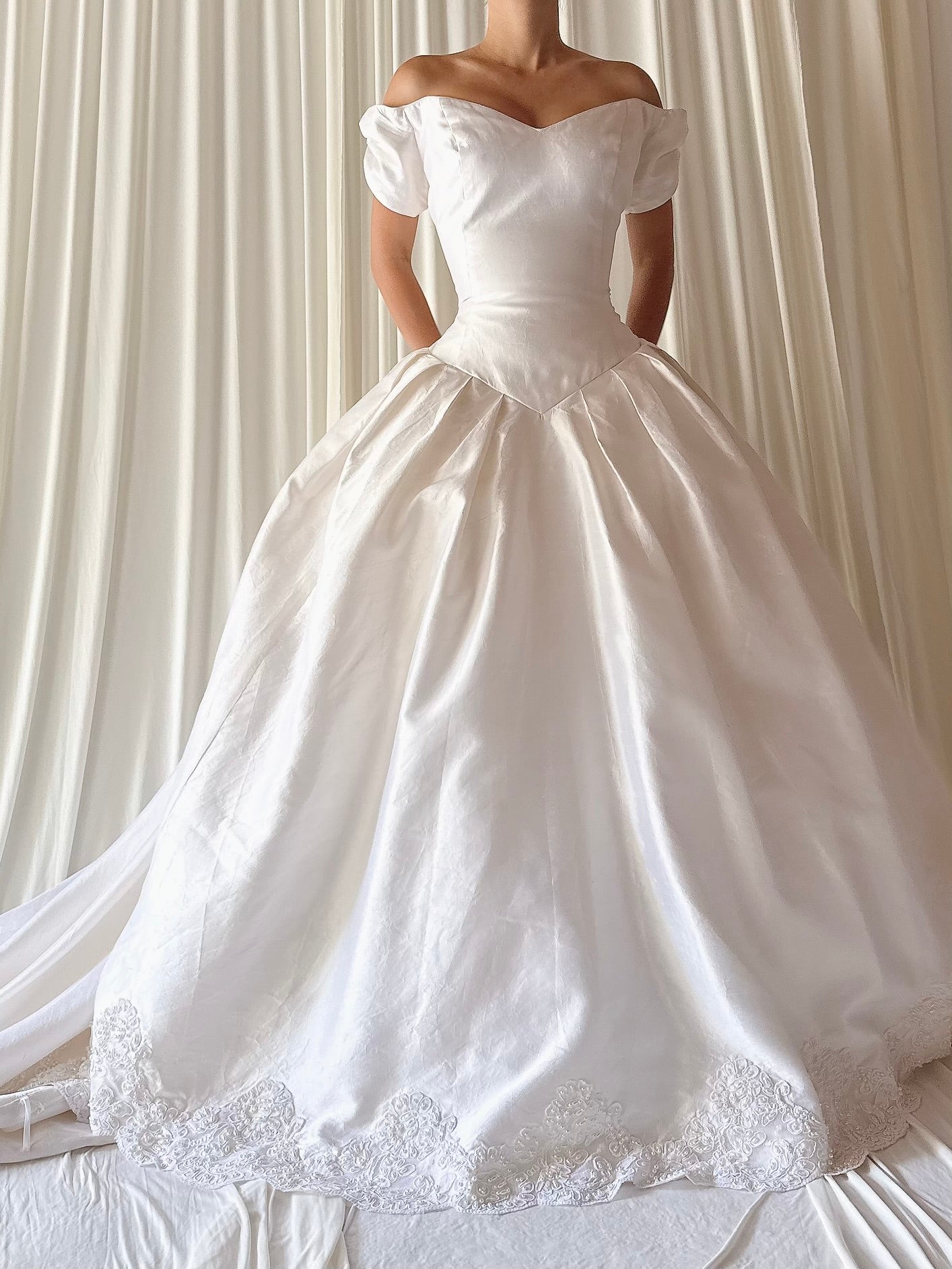 Vintage Ivory Raw Silk Gown - M