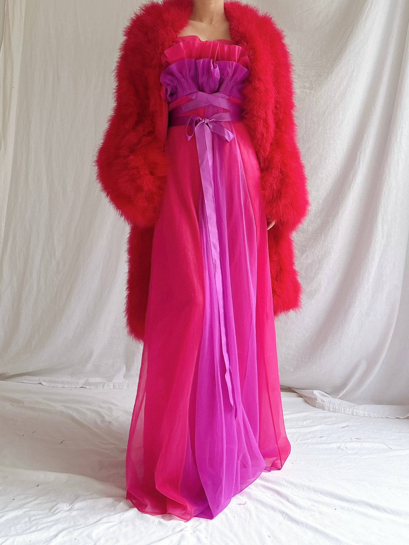 Vintage Red Marabou Duster - OSFM