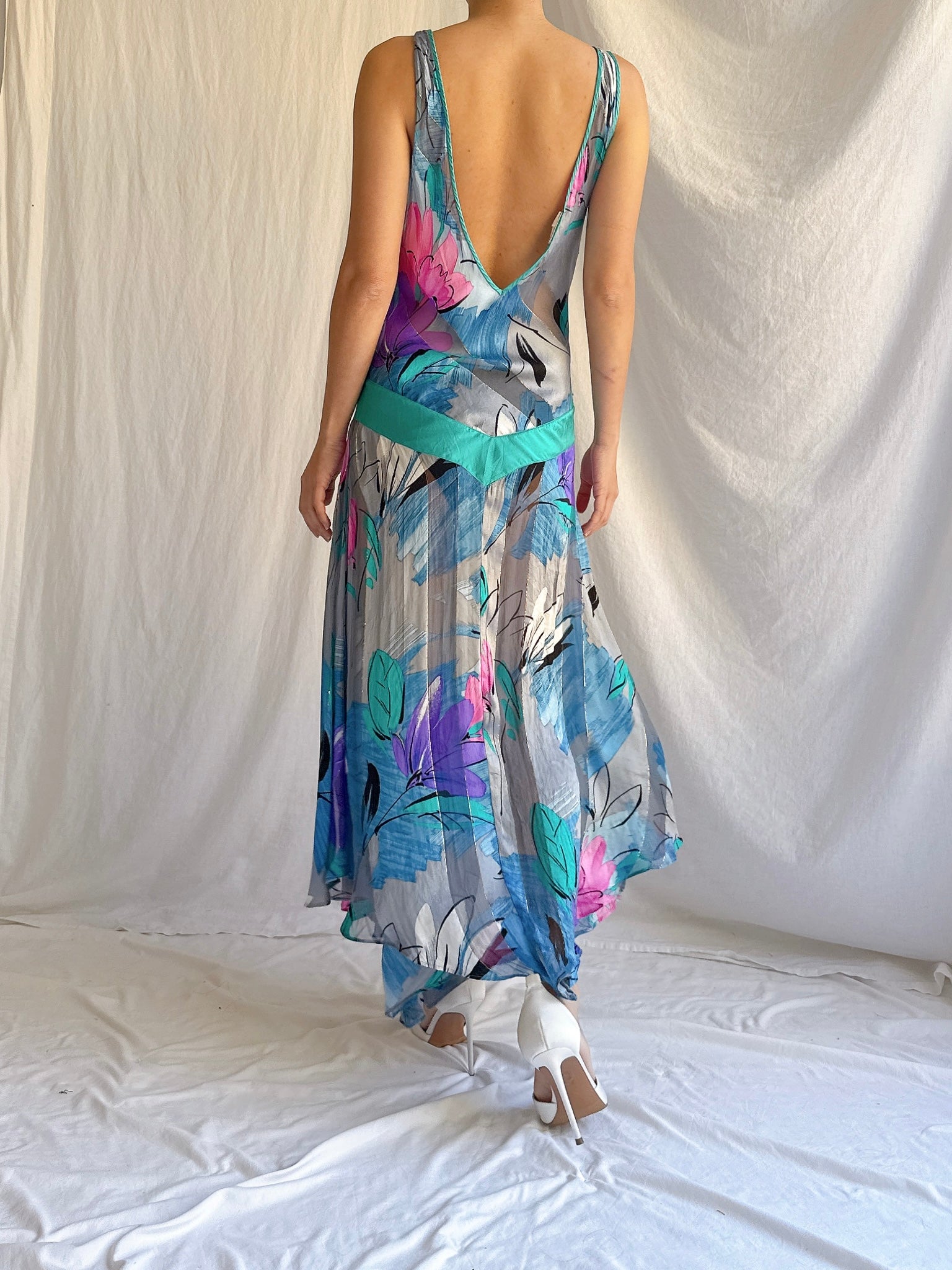 1980s Victoria Secret Silk Dropped Waist Slip Dress - M