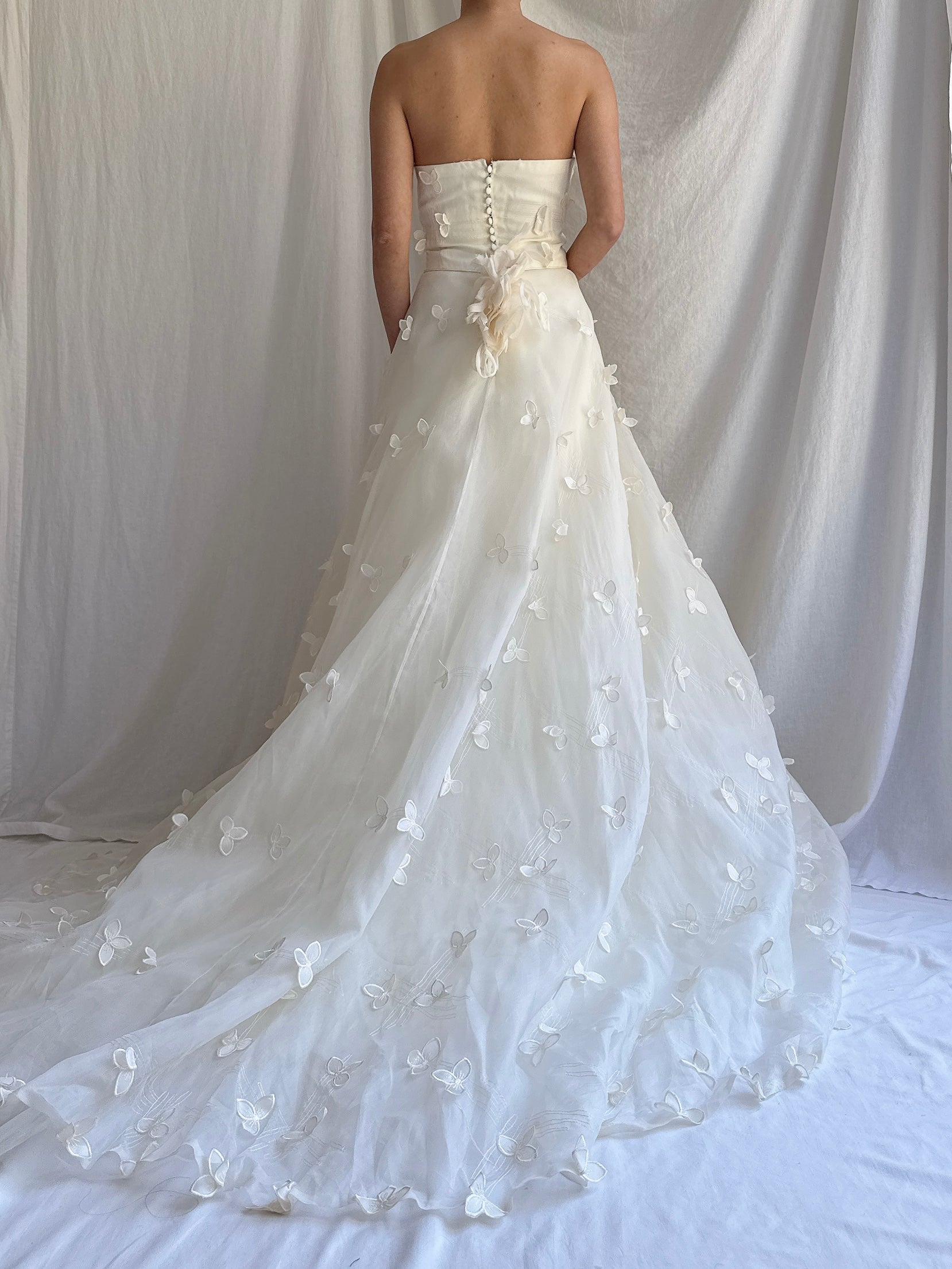 Vintage Silk Organza Trillium Flower Gown - M