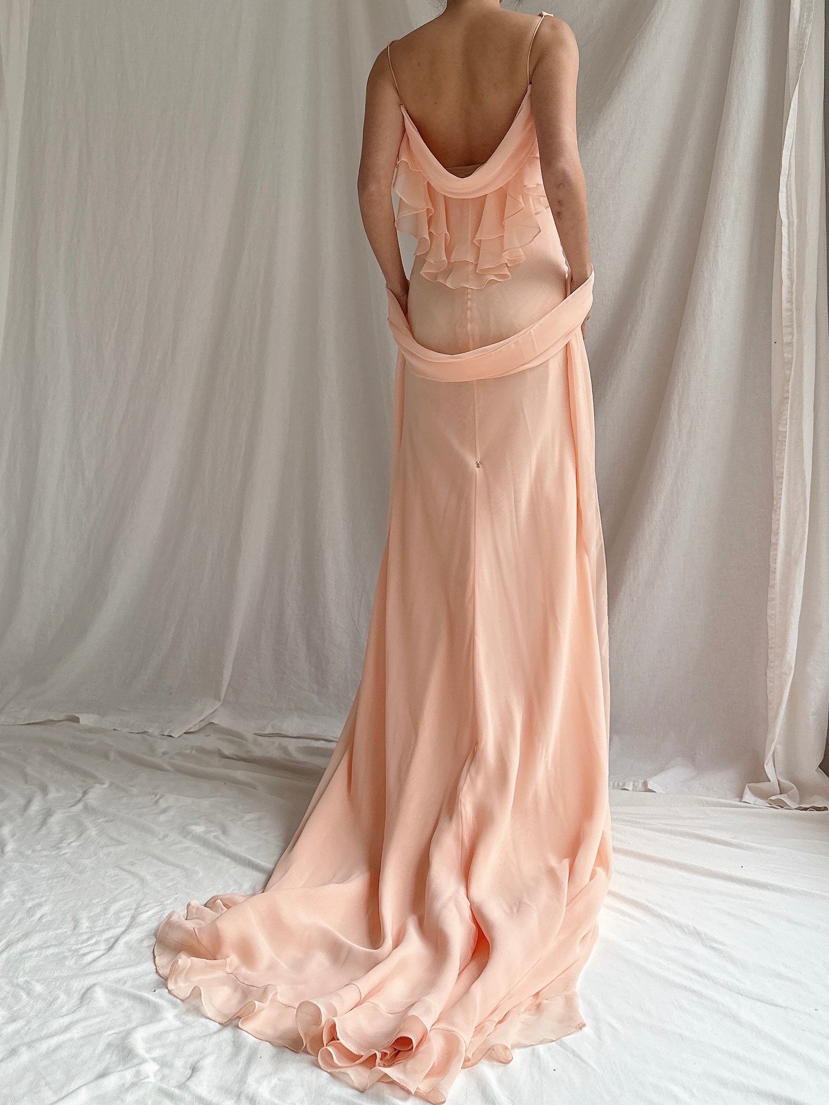 Vintage Vera Wang Peach Chiffon Gown with Shawl - S/M | G O S S A M E R Vintage Vera Wang Peach Chiffon Gown with Shawl - S/M | G O S S A M E R