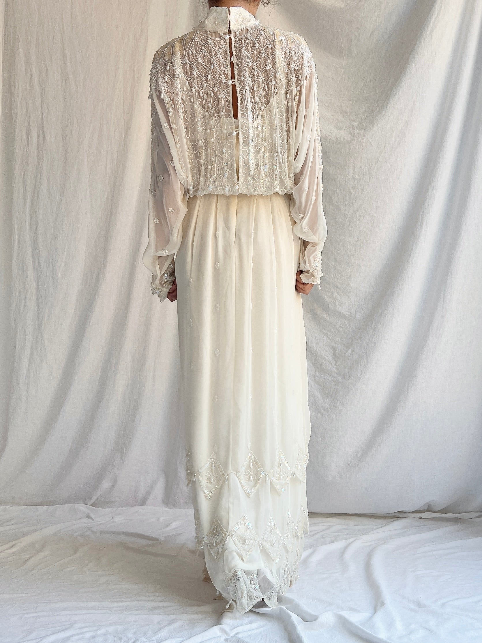 Vintage Chiffon Dolman Sleeves Gown - M