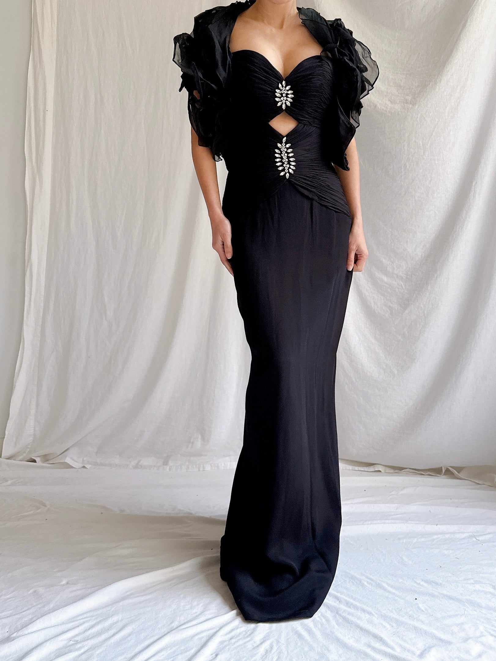 Vintage Silk Chiffon Gown with Silk Organza Jacket - XS