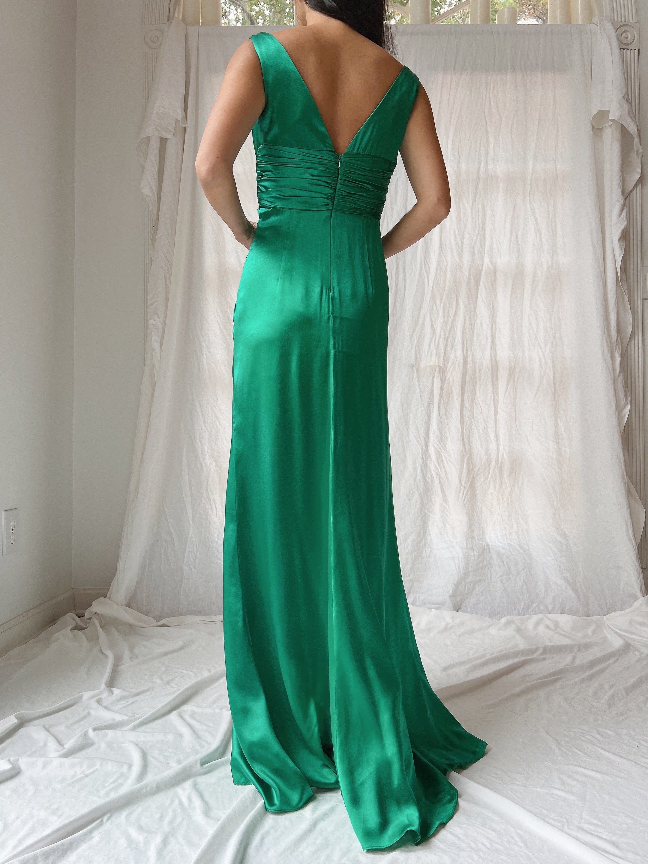 Vintage Emerald Silk Draped Dress - XS/2