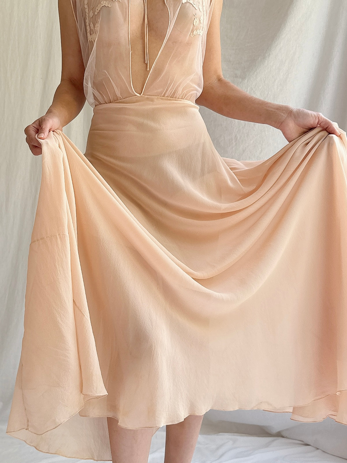 1930s Silk and Mesh Sheer Gown - S/M