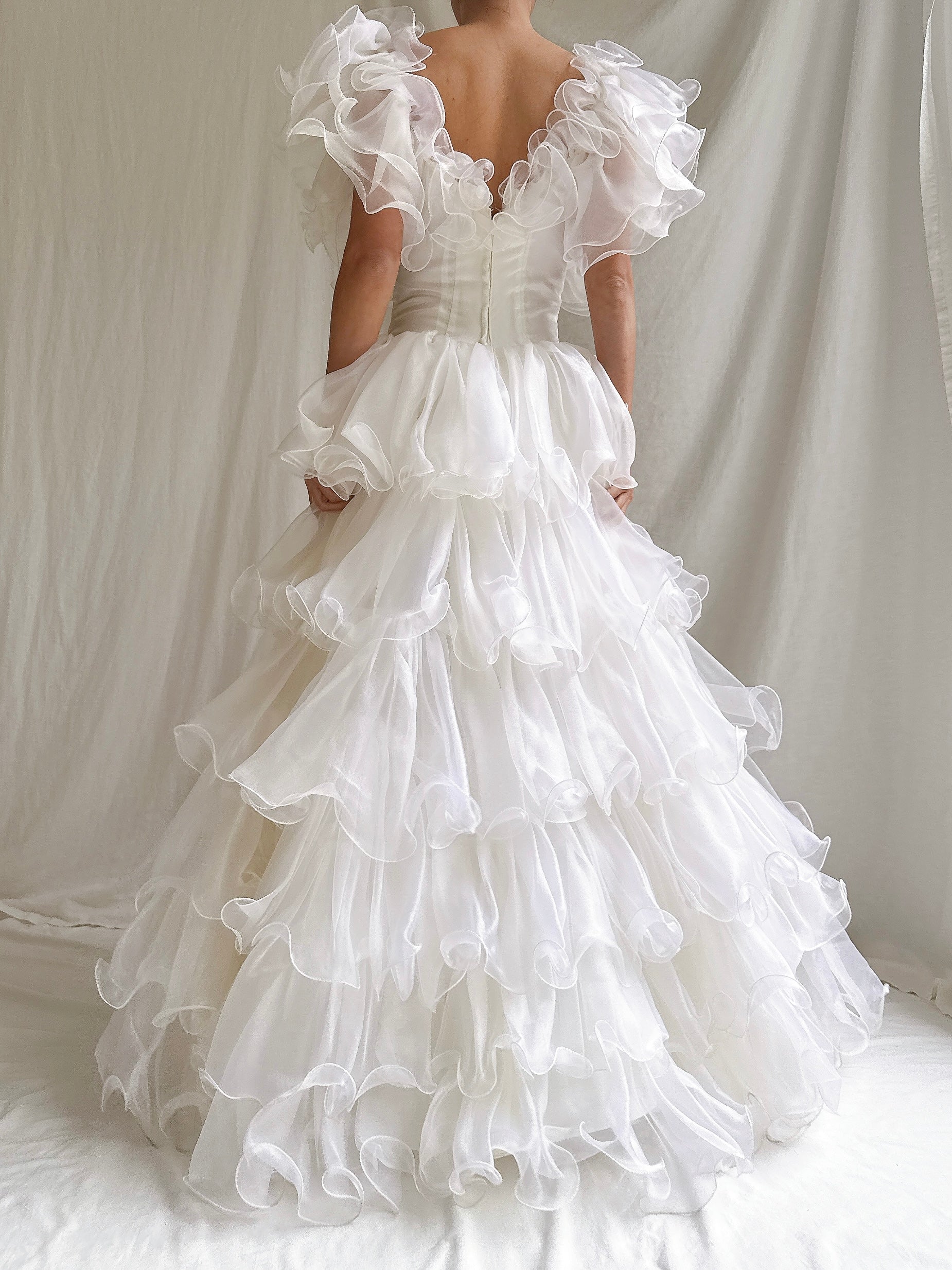 1980s Ruffle Voile Gown - XS