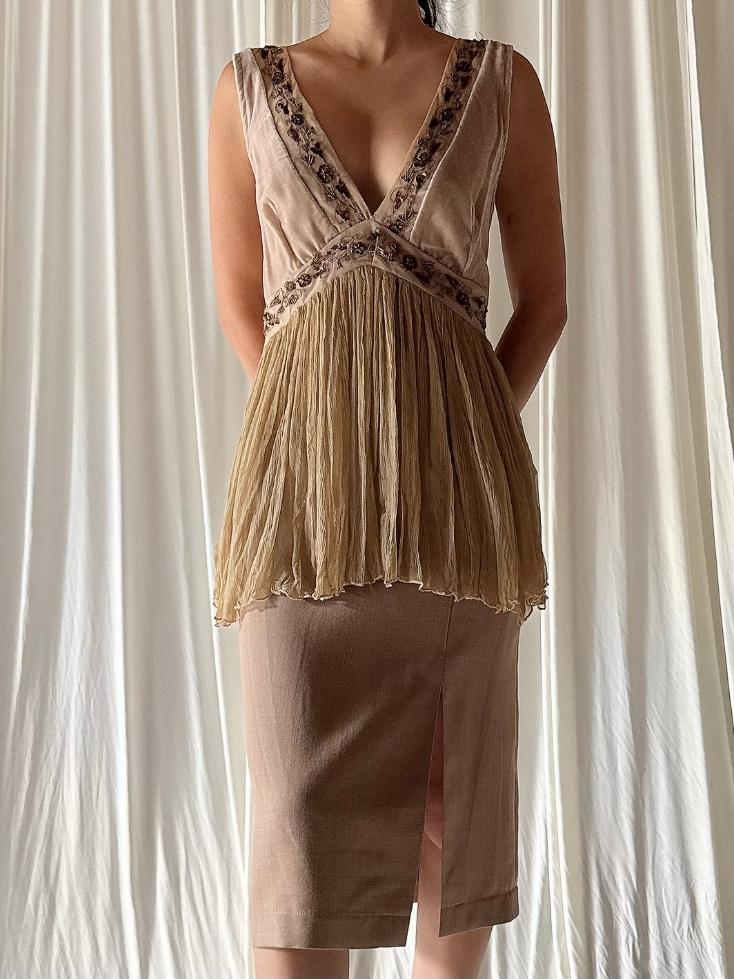 Vintage Serena K Silk Top with Skirt