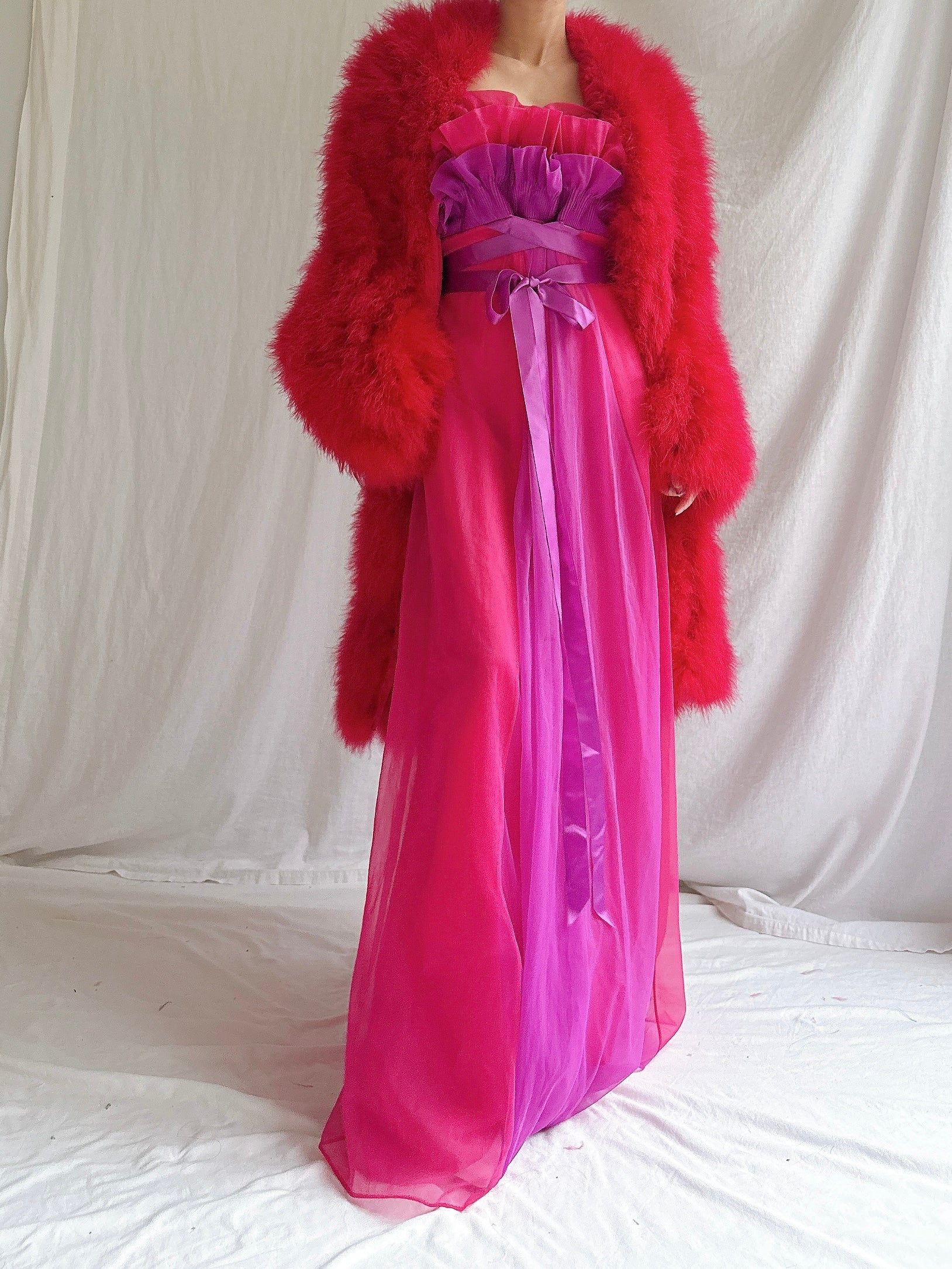 Vintage Red Marabou Duster - OSFM