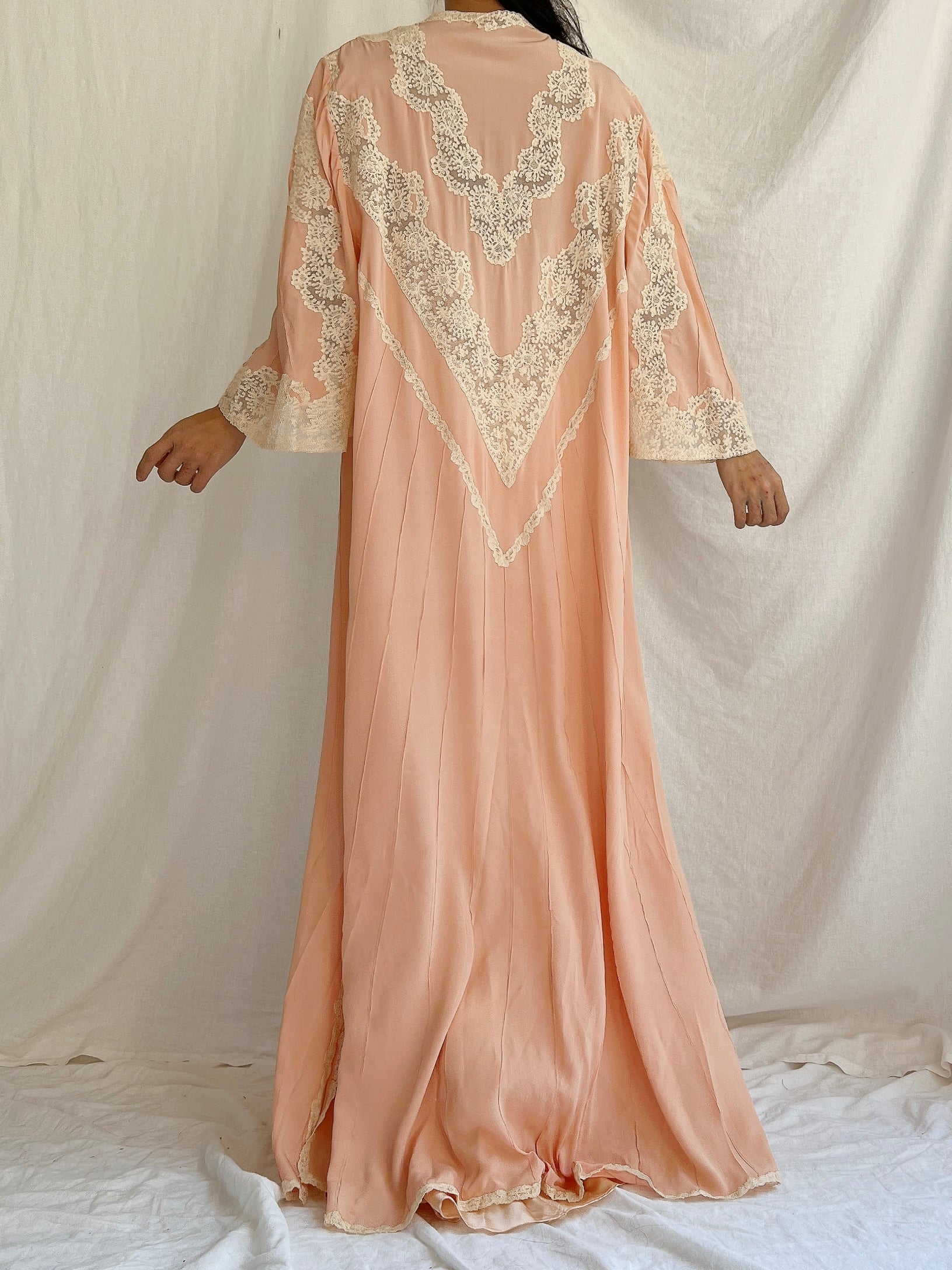 1930s Peach Silk Duster - OSFM