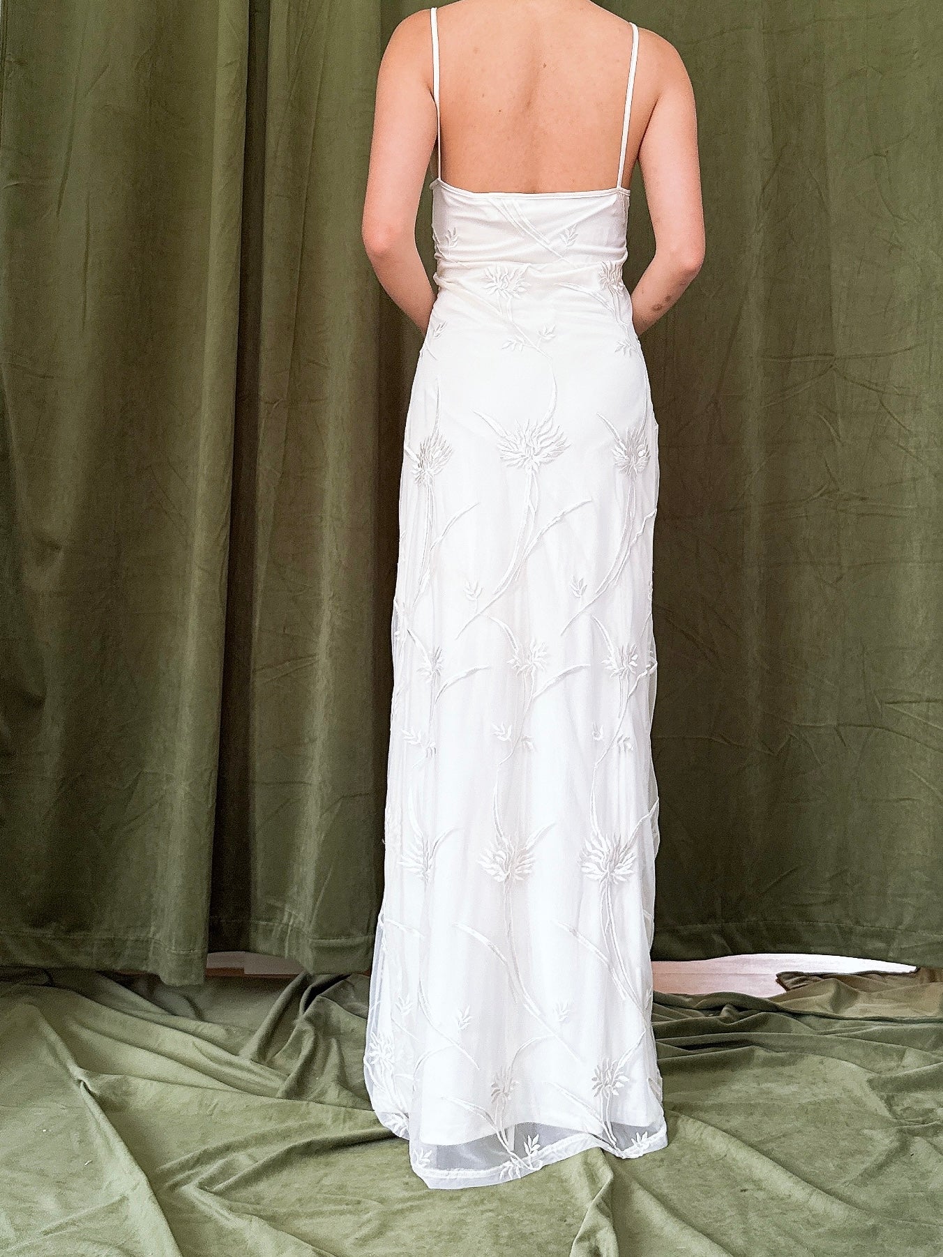 Vintage Tulle Embroidered Slip Dress - 35B/30W/42H/59L
