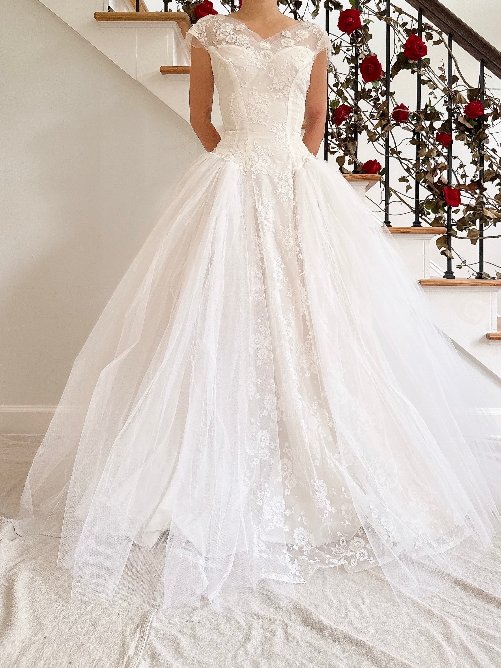 1950s Tulle and Lace Gown - XS