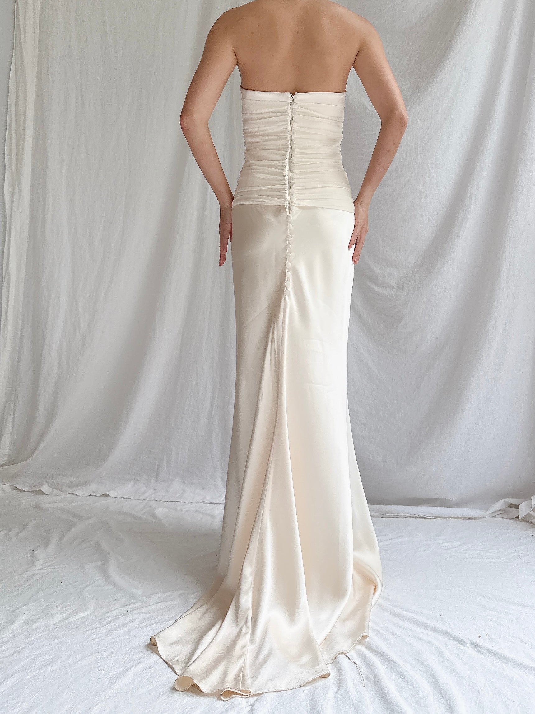 1990s Le Spose di Gio Silk Strapless Bustier Gown -