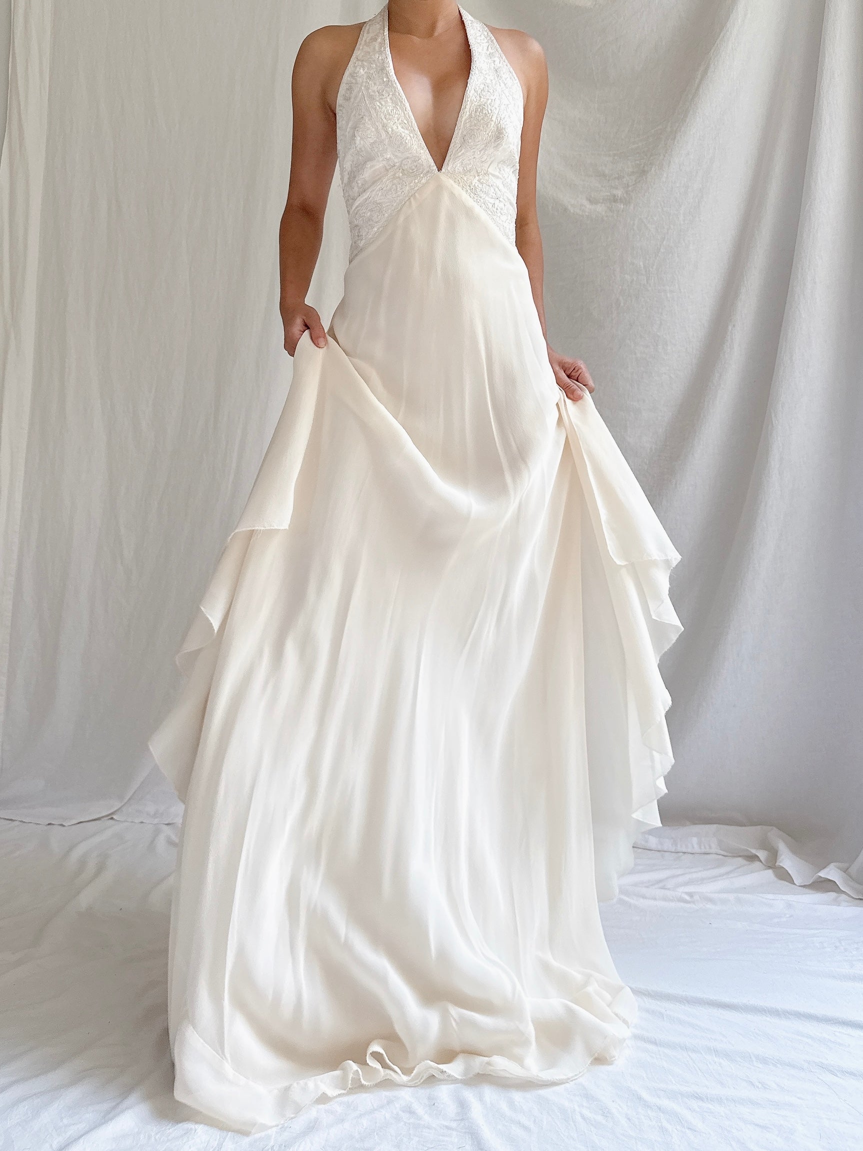 00 Silk Halter Embellished Gown - XS/2/4