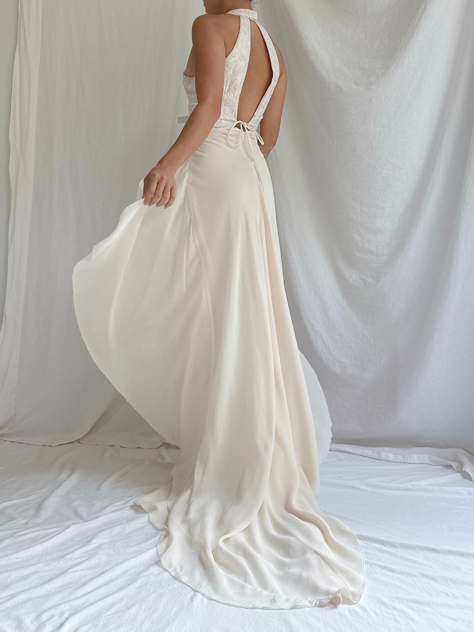 00 Silk Halter Embellished Gown - XS/2/4
