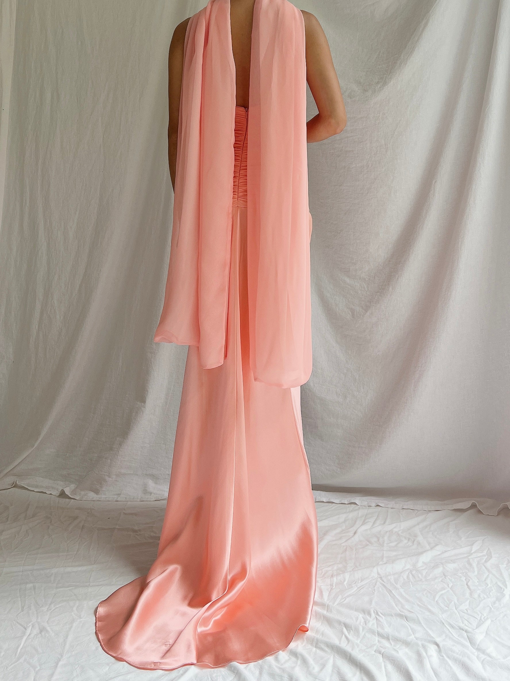 Vintage Silk Keyhole Gown with Scarf - S/6