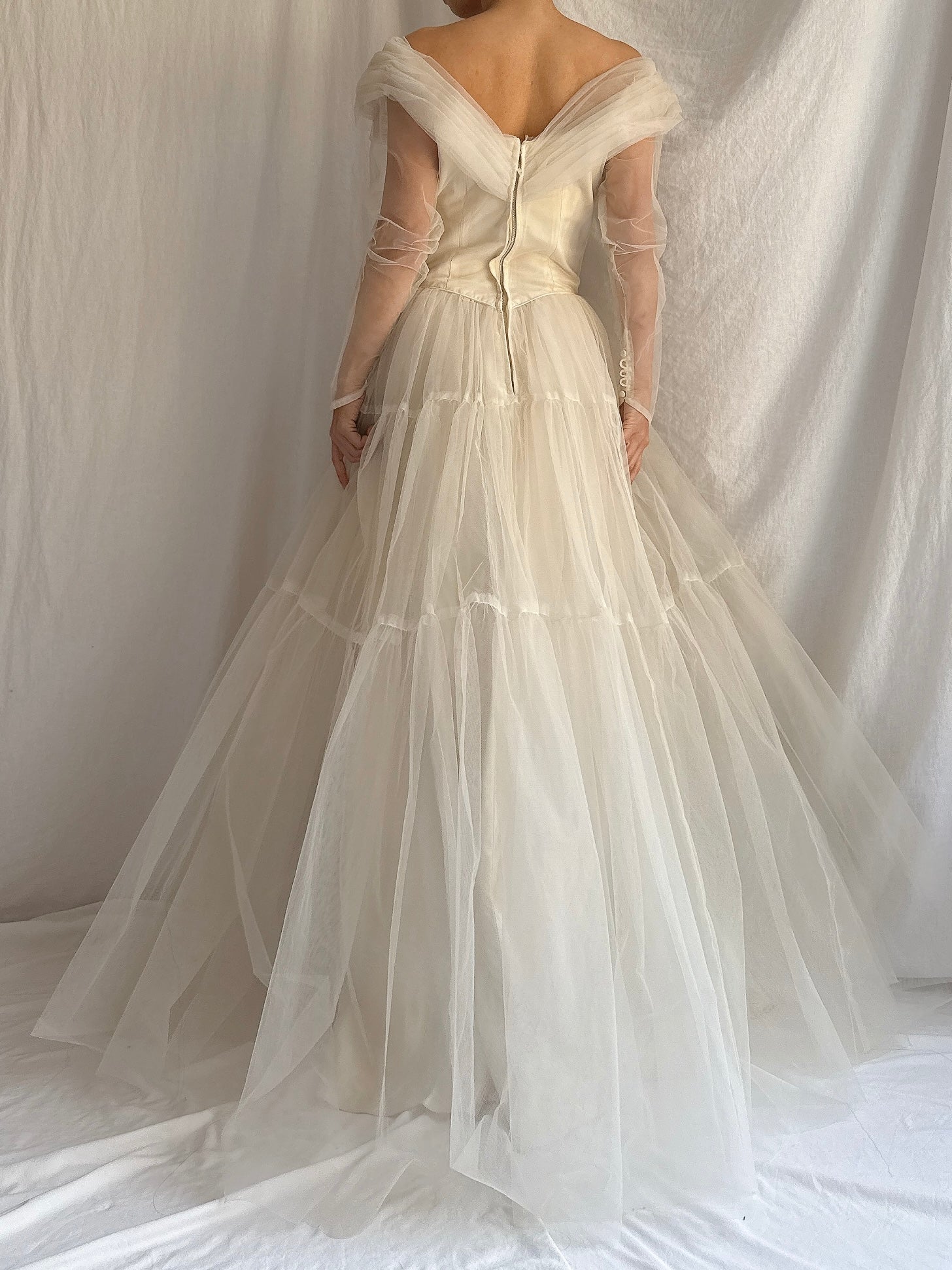 1950s Tulle Off-the-shoulder Gown - XS