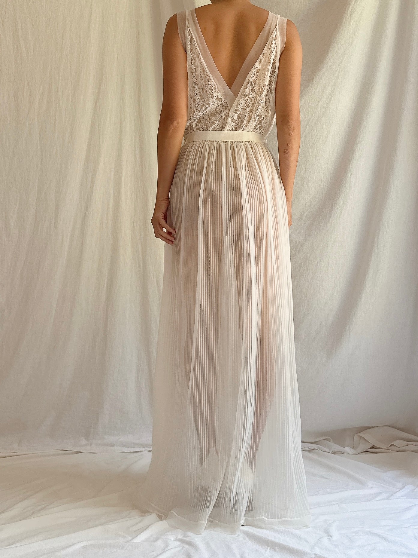 1960s Crystal Pleated Sheer Slip - S