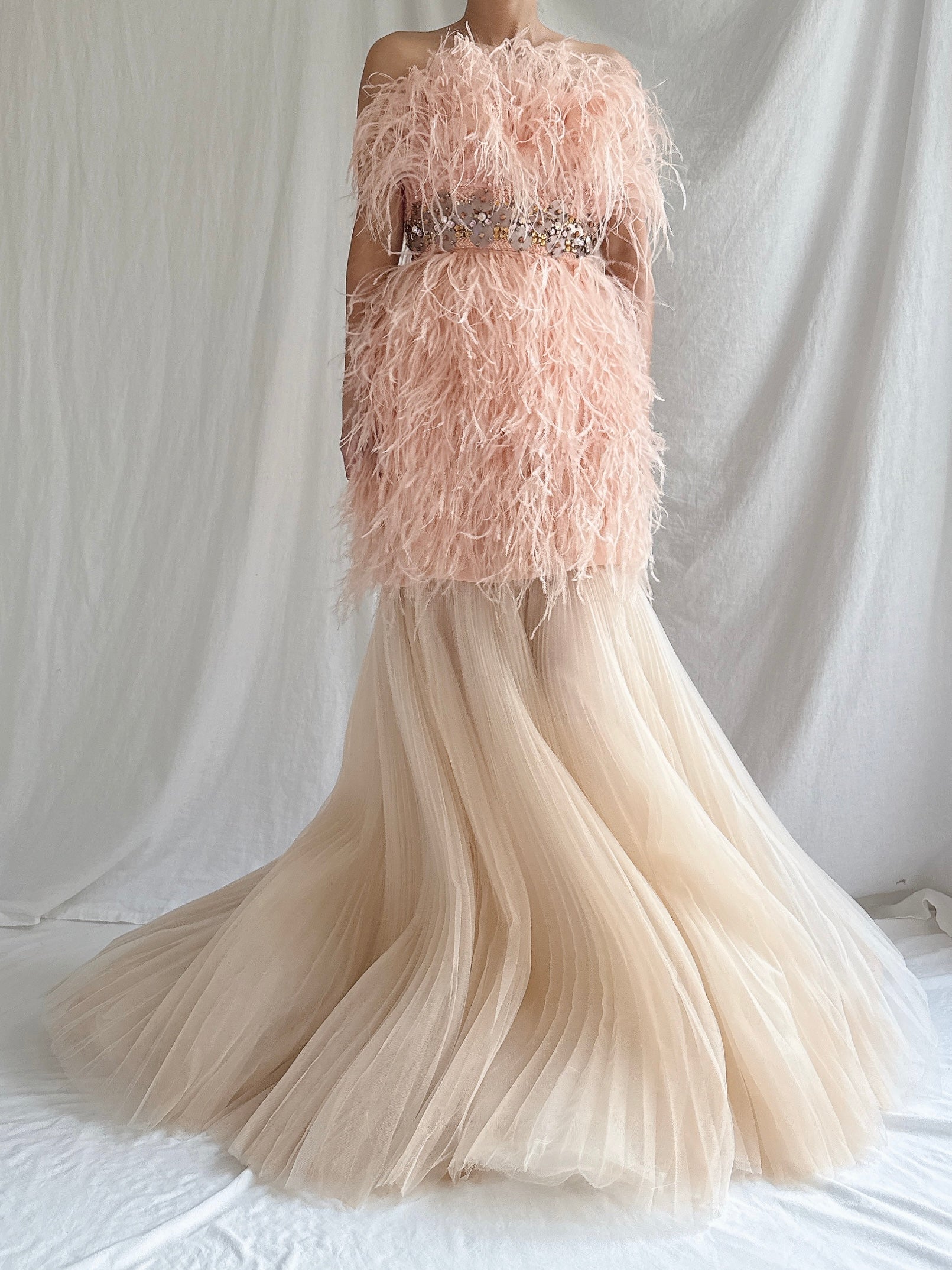 Ostrich Feather Tulle Gown - M 6/8