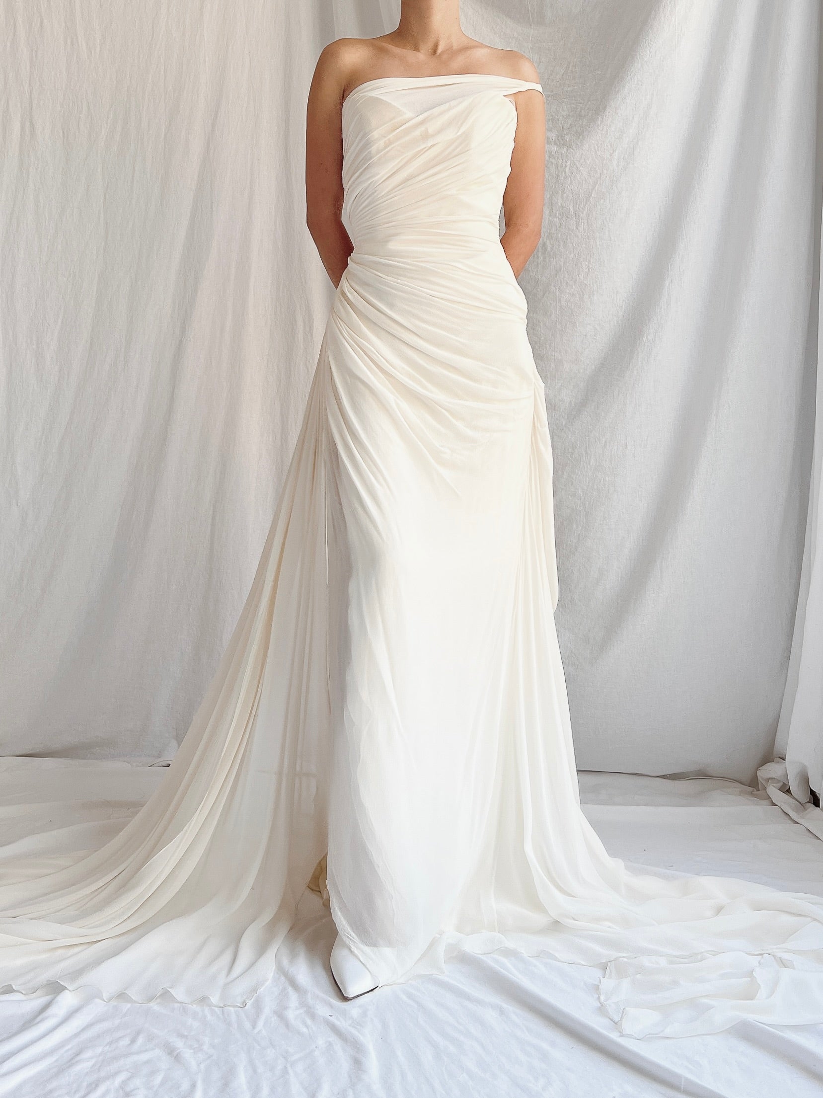 Romona Keveza Silk Draped Gown - S/M