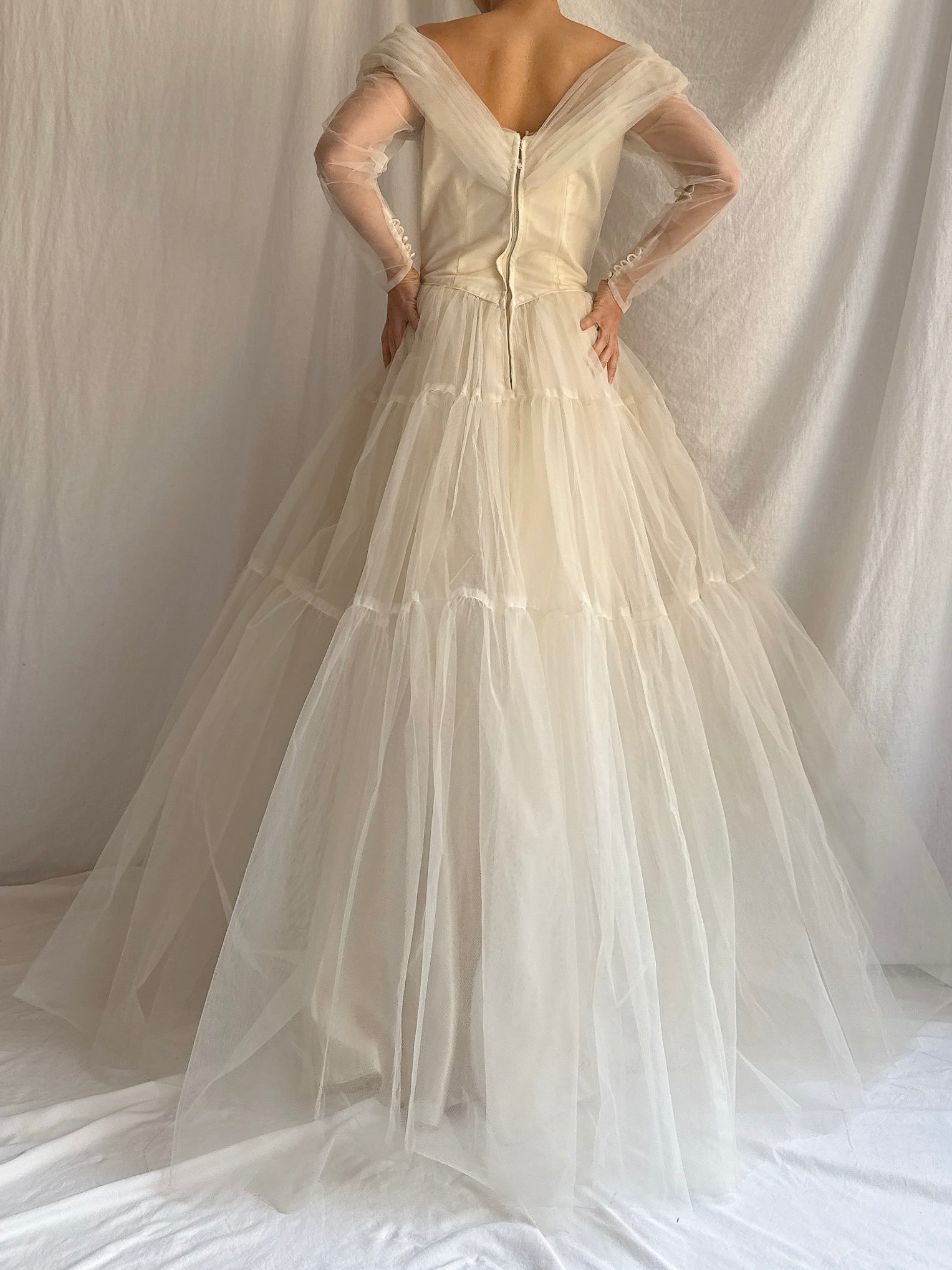 1950s Tulle Off-the-shoulder Gown - XS