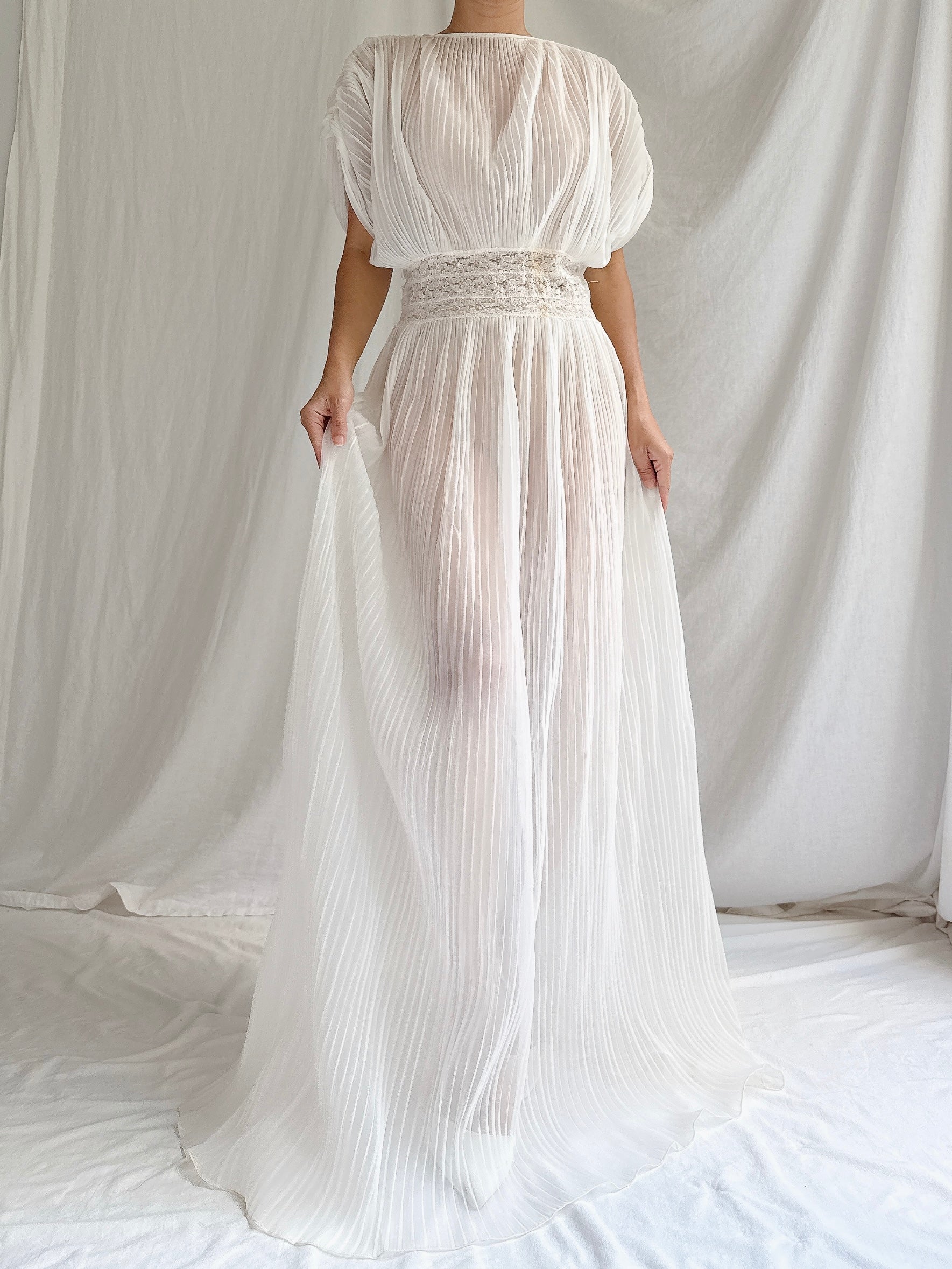 1960s Reversible Crystal Pleat Sheer Tricot Gown -  S