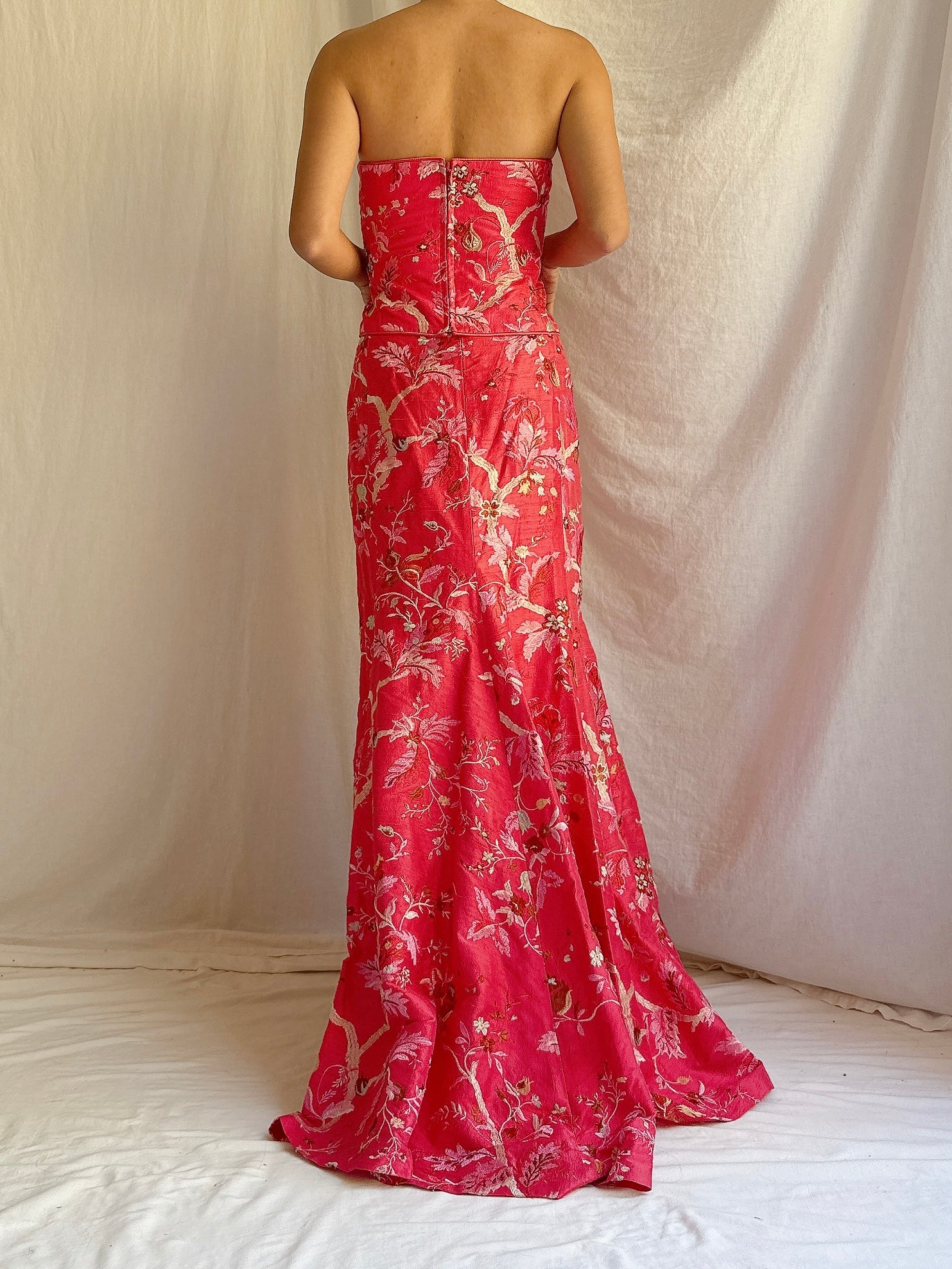 Paul Vasseur Magenta Silk Embroidered 2 Piece Set - FR48/US14