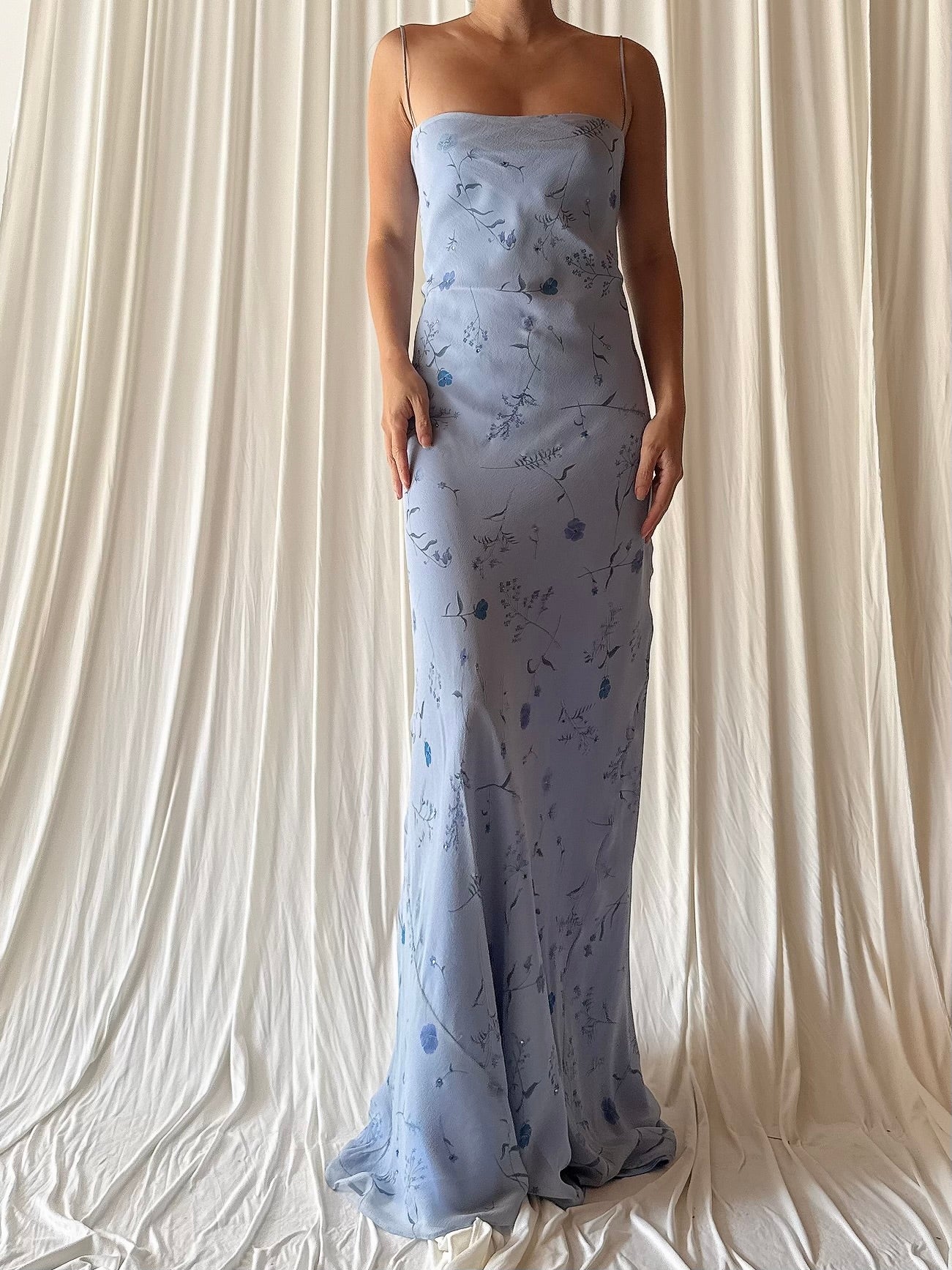 Vintage Blue Slip Bias Gown - L