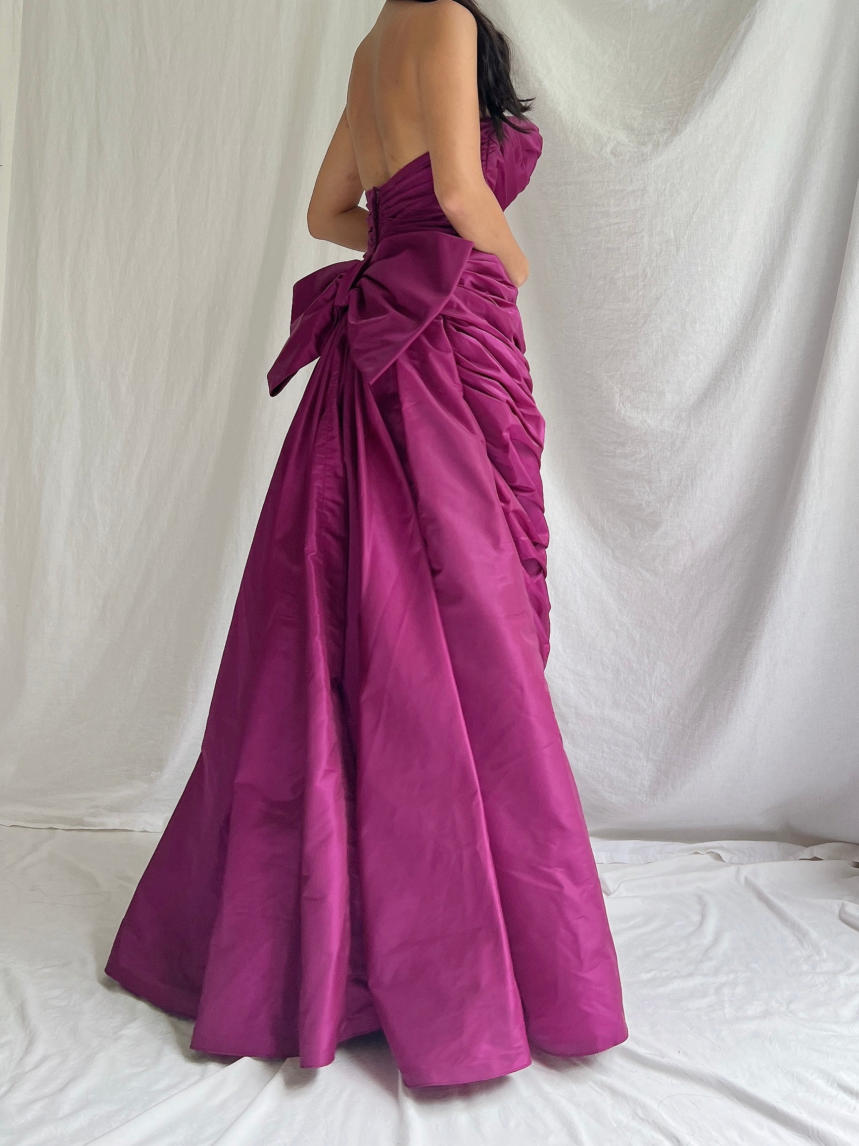 1990s Victor Costa Ruche Gown - S/6