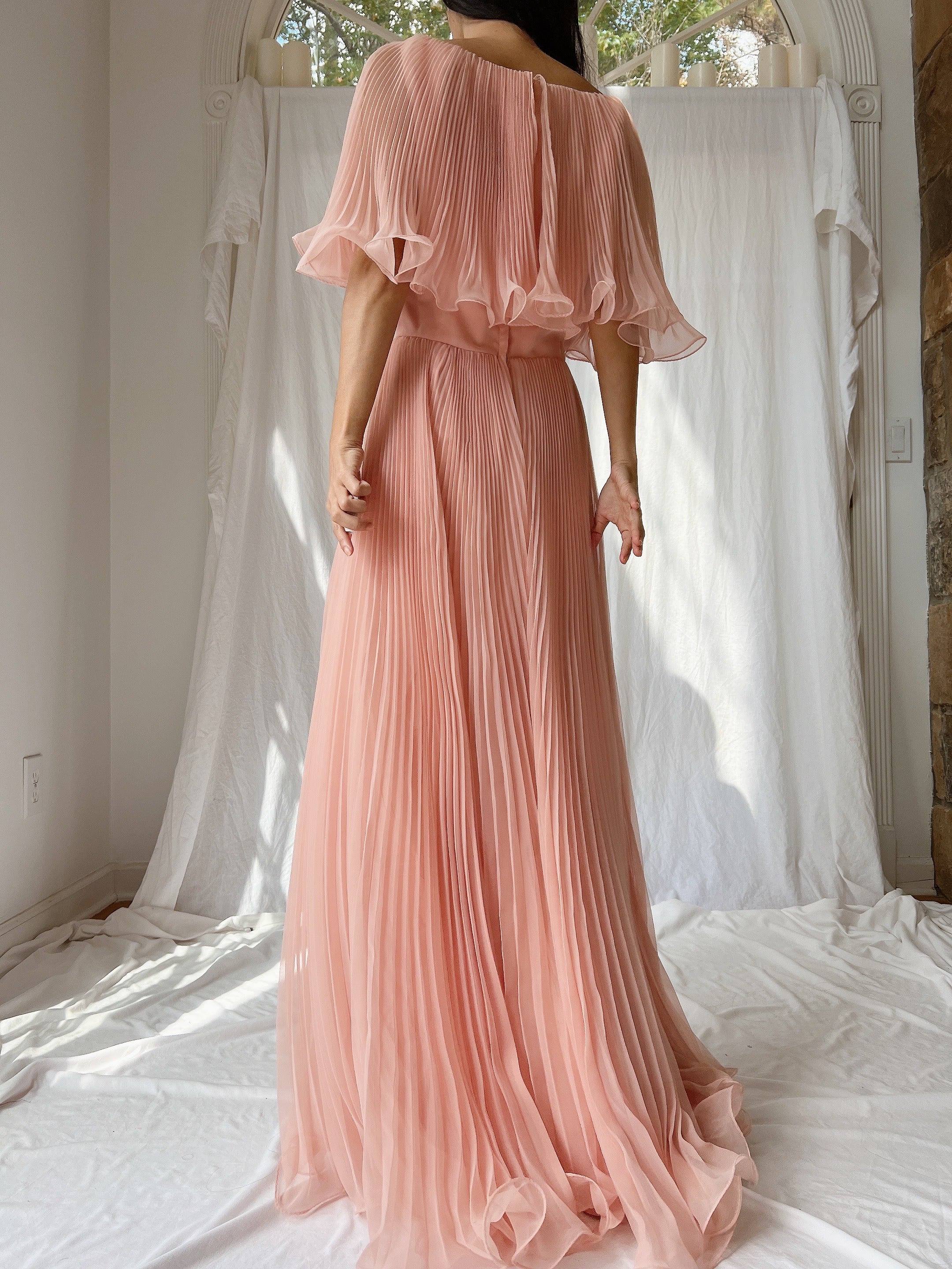 Vintage Peachy Pink Chiffon Dress - S