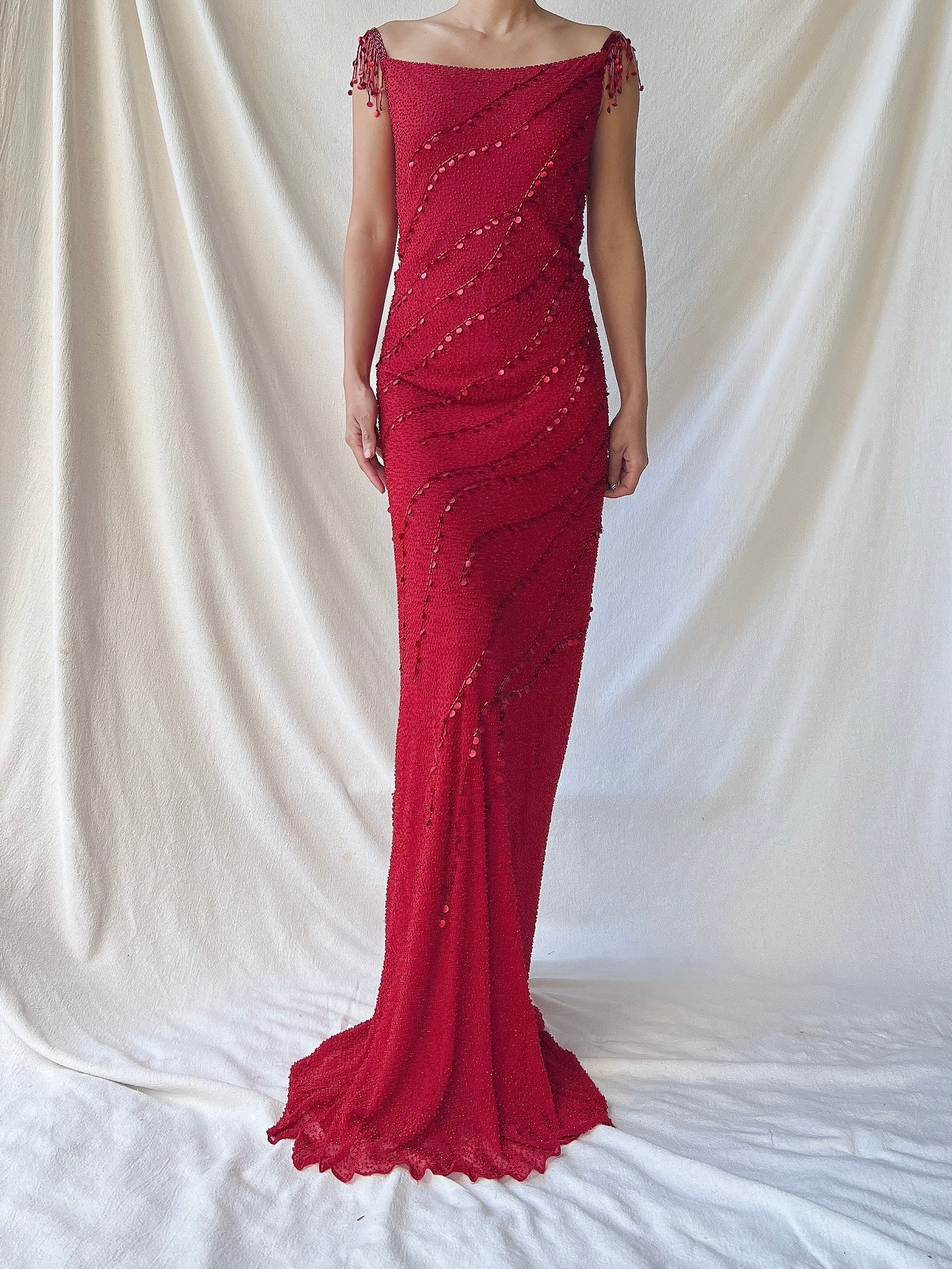 Vintage Jenny Packham Red Silk Gown - M