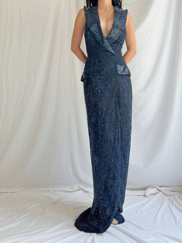 Vintage Silk Tuxedo Dress - M