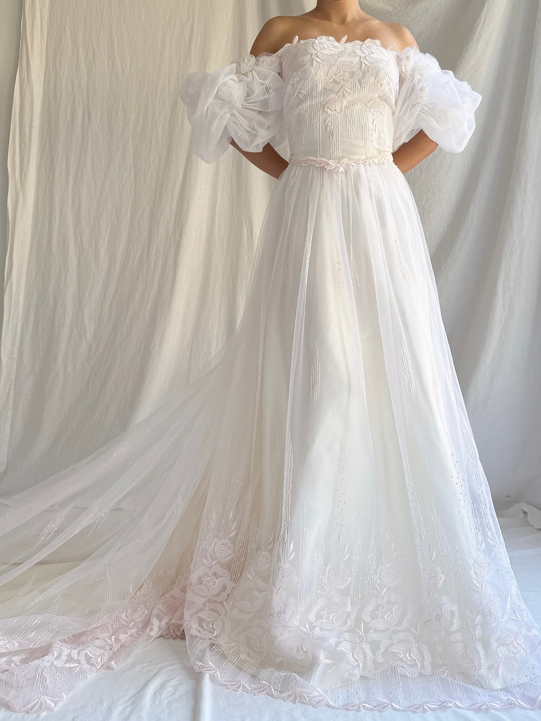 Vintage Tulle Off-the-Shoulder Dress - S