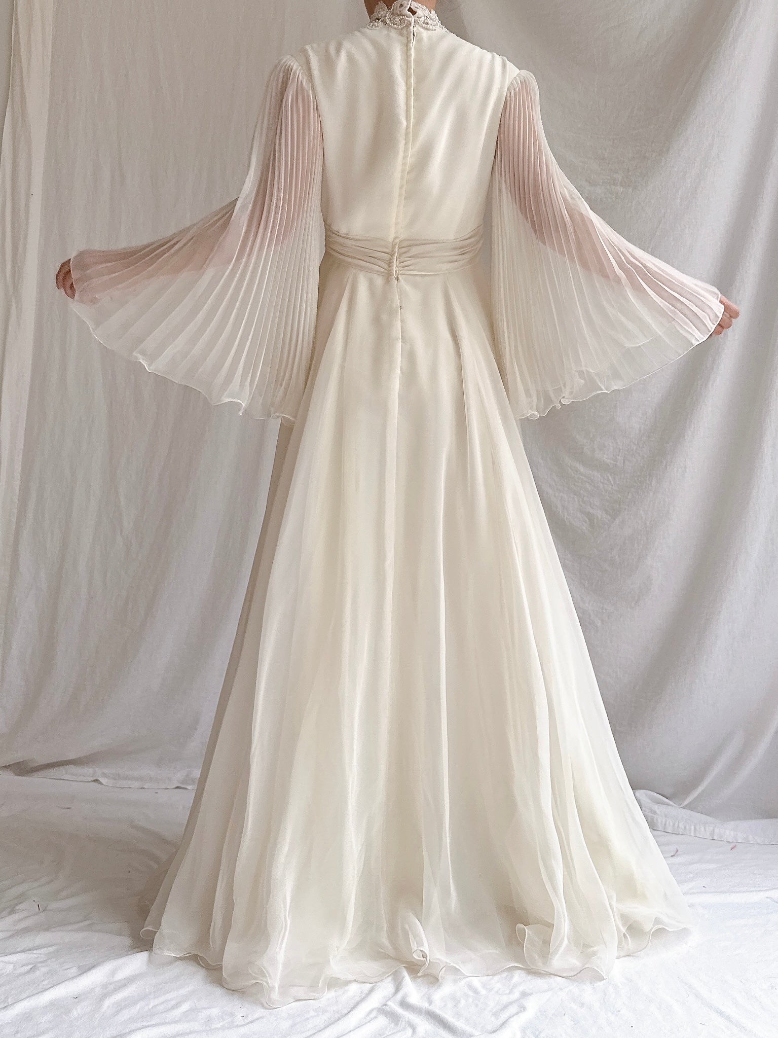 1970s Chiffon Pleated Dress - S