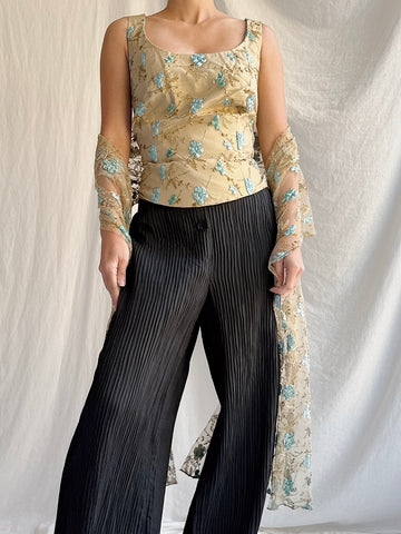 Vintage Paule Vasseur Top and Scarf - M