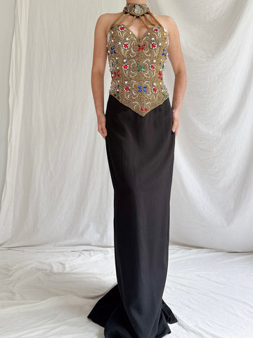 Vintage Encrusted Bodice Gown - M/L