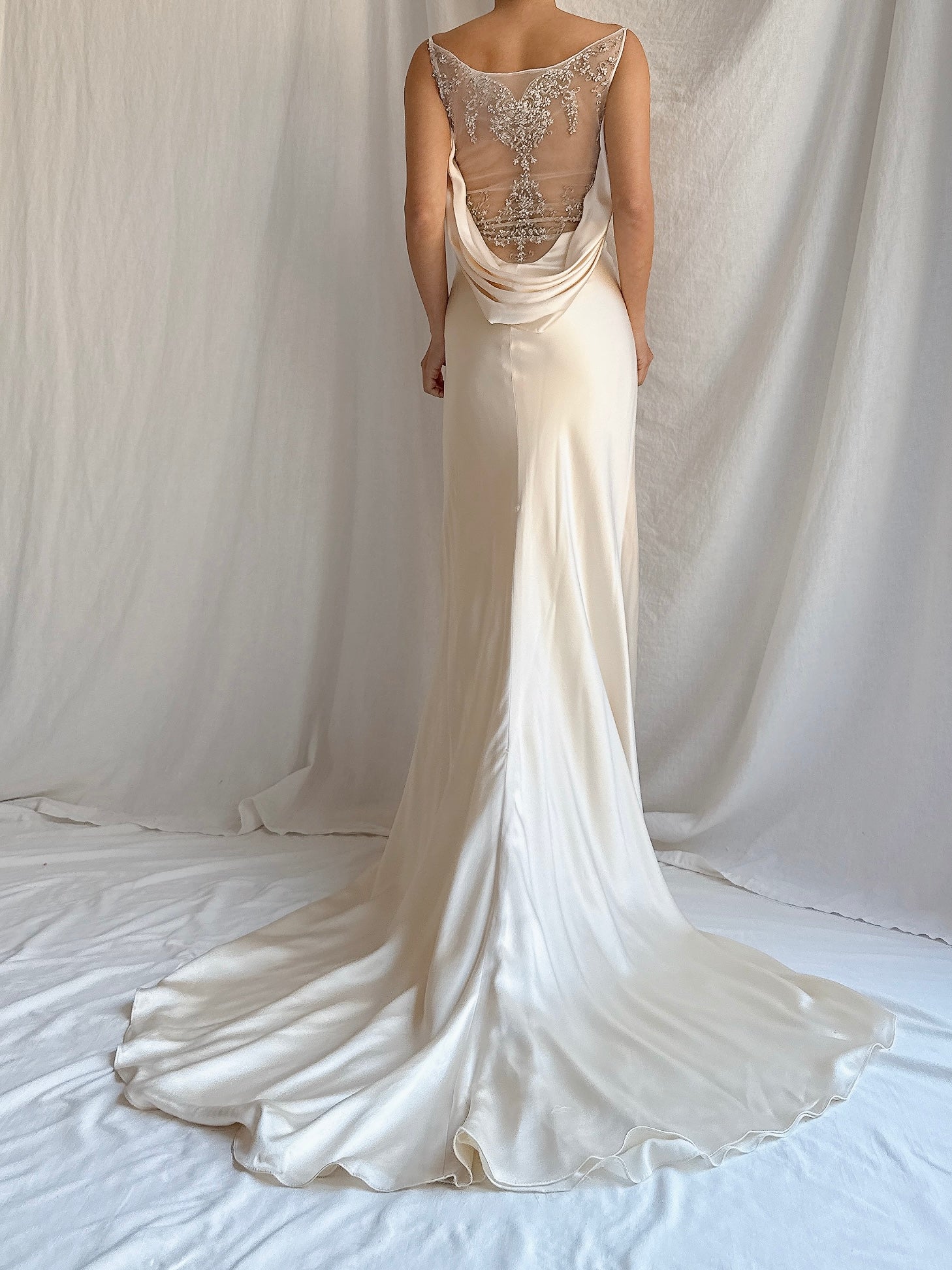 Vintage CB Couture Silk Cowl Back Gown - M/8