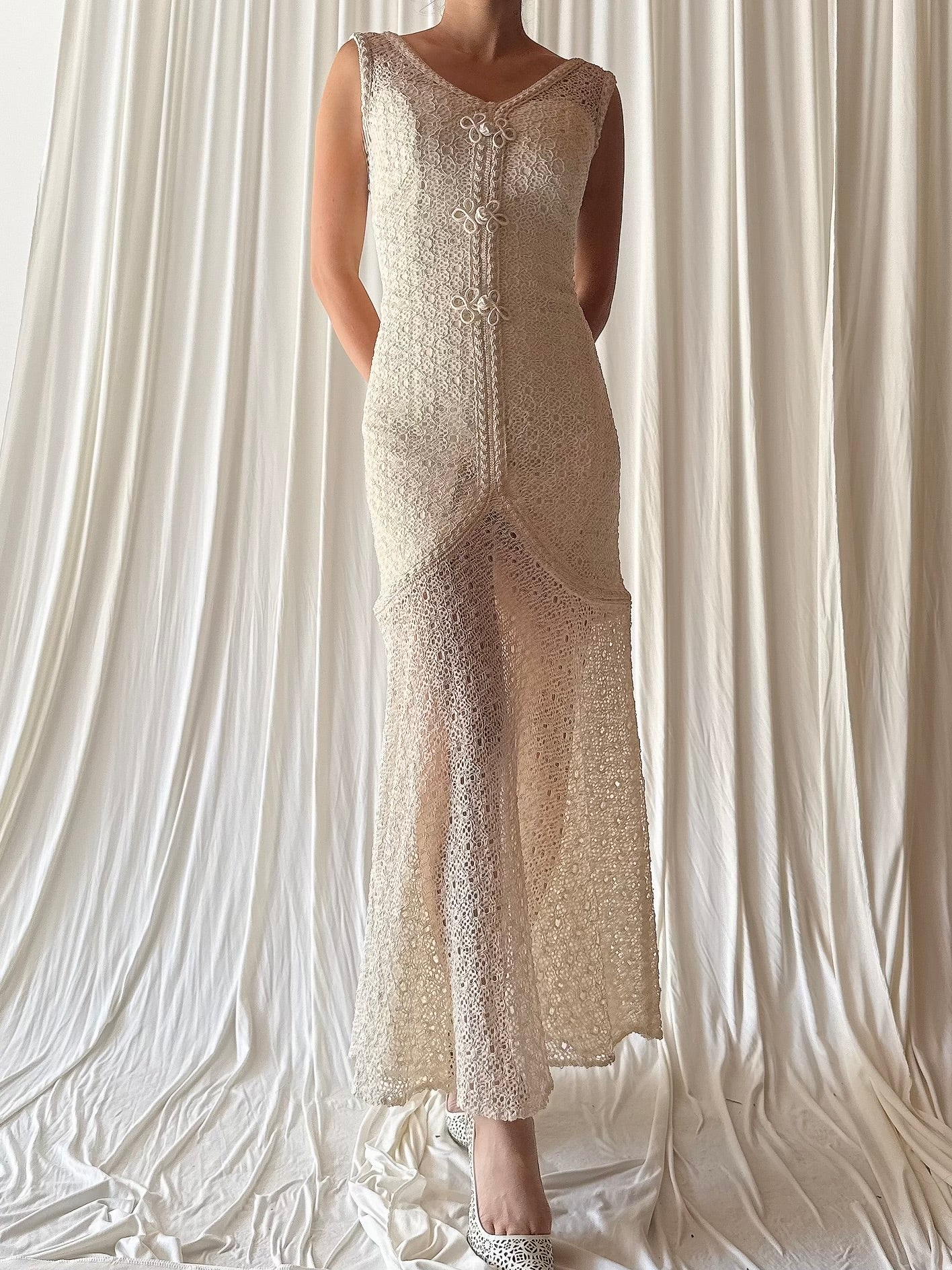 Vintage Crochet Midi Dress - S