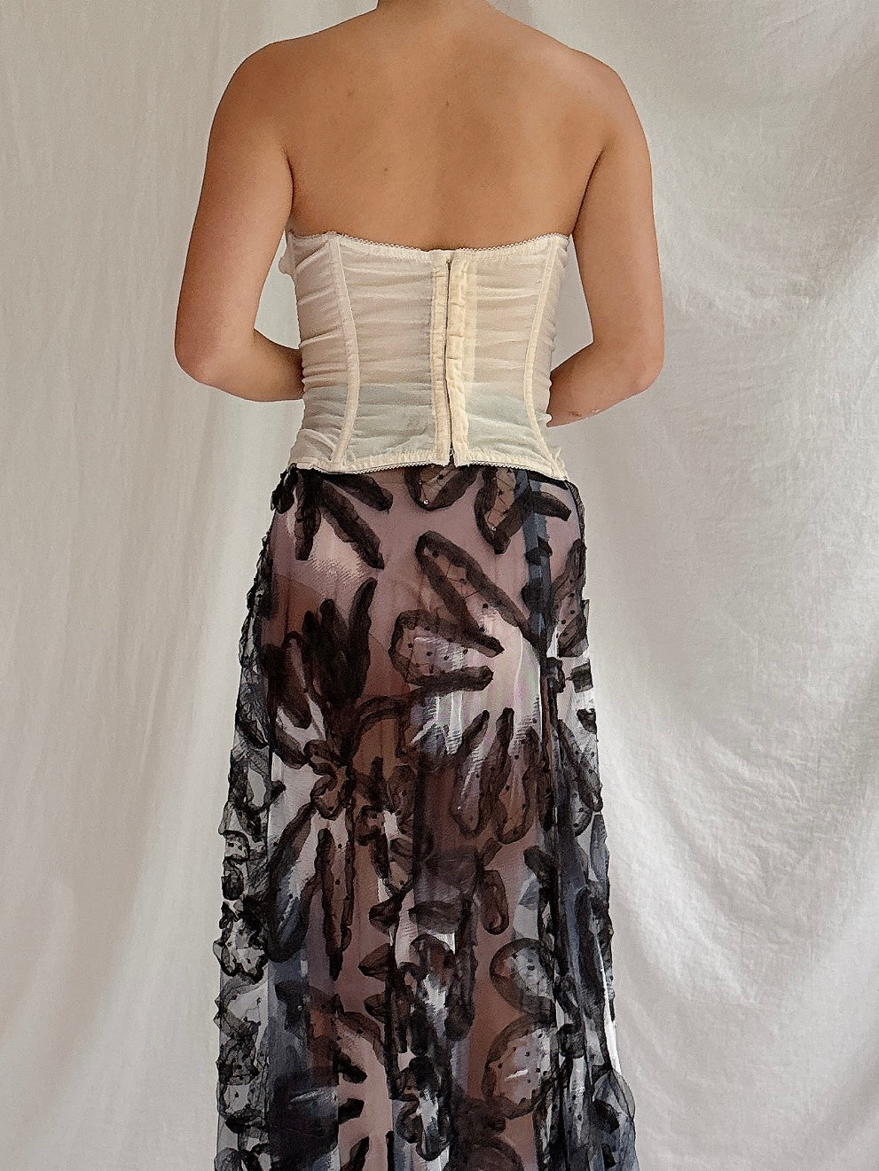 Vintage Sheer Tulle Flower Skirt - M