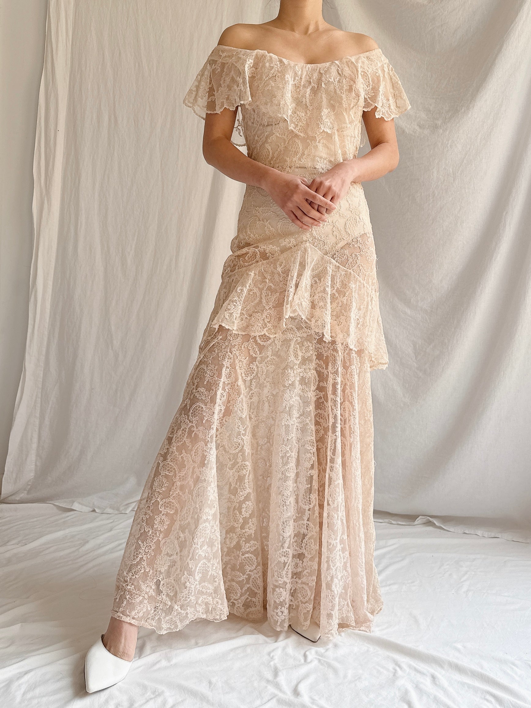 1930s Ecru Lace Dress - XXS