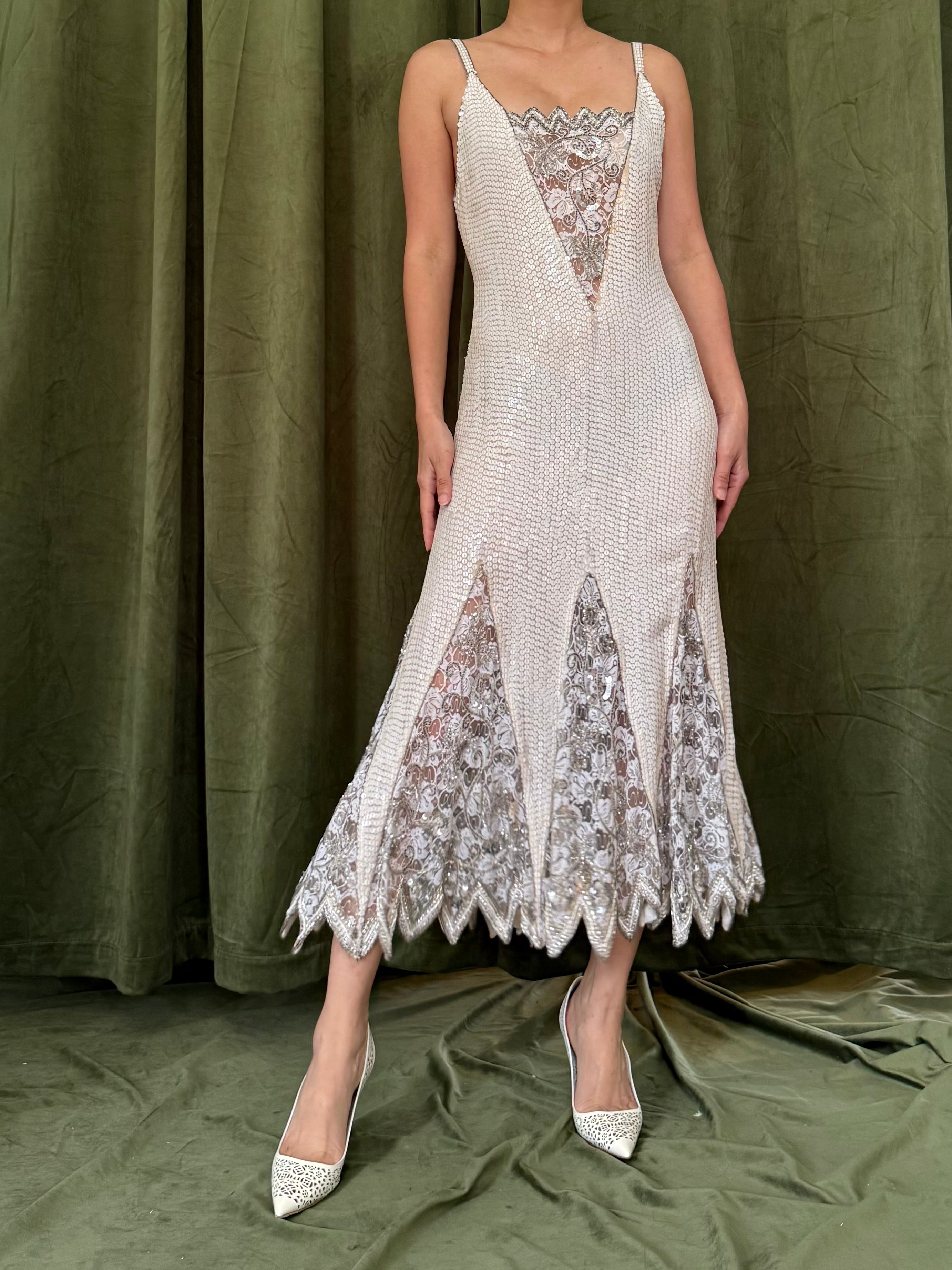 Vintage Sequins and Lace Dress - M