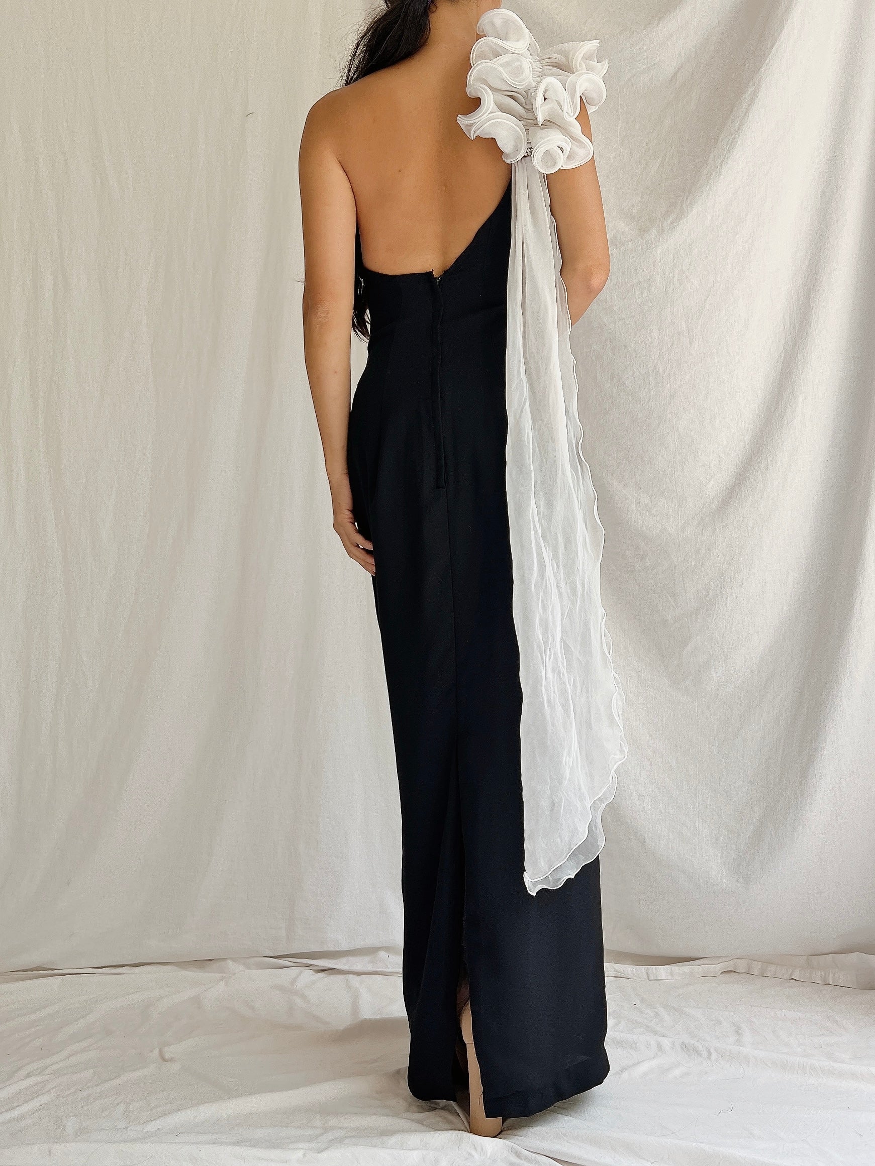 Vintage Rayon One Shoulder Gown - S