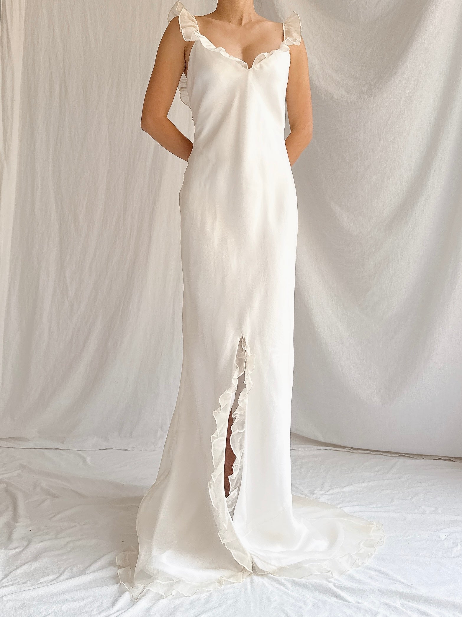 1990s Amy Michelson Silk Organza Gown with Veil - S/M