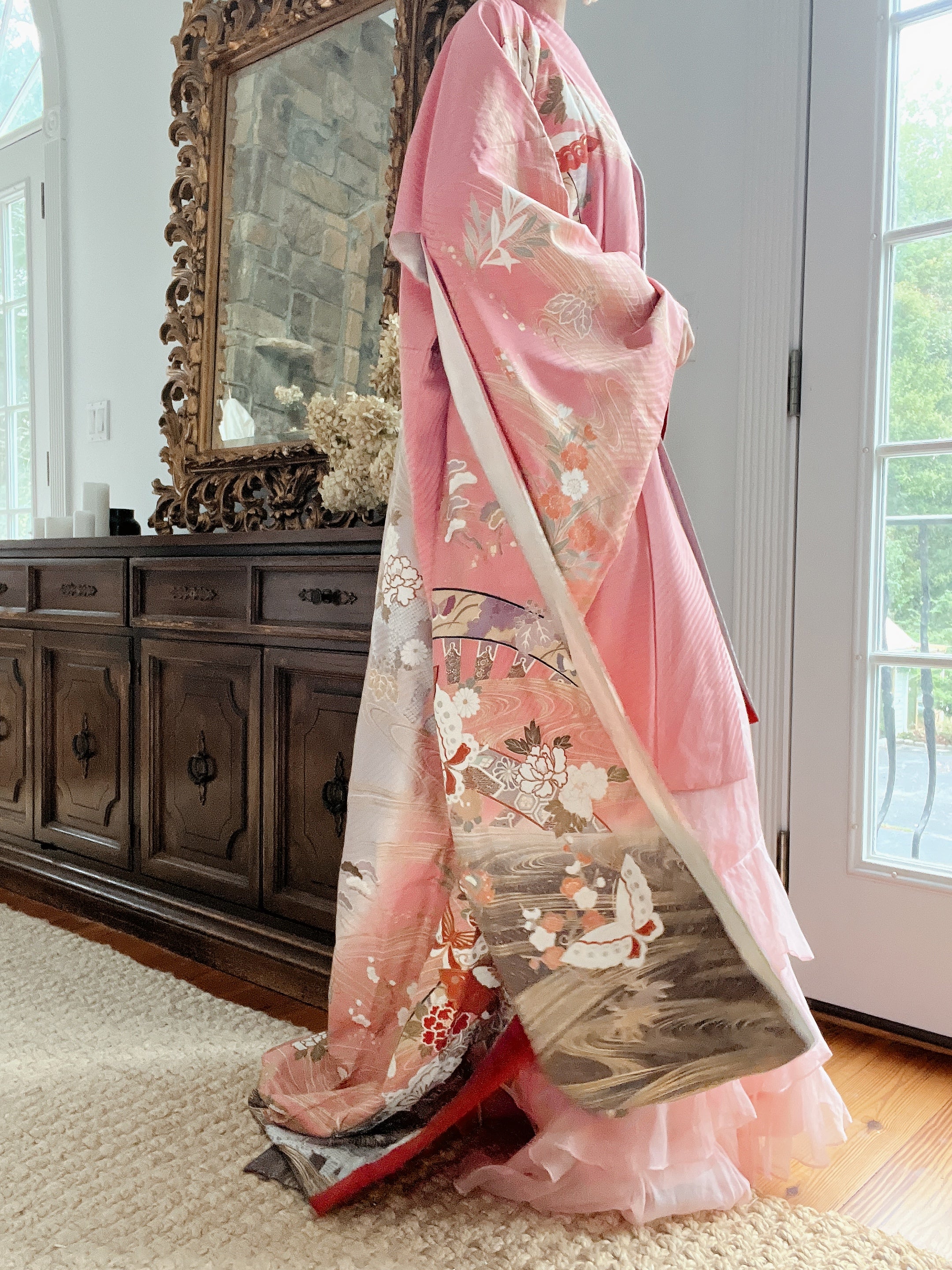 Pink/Coral Silk Kimono