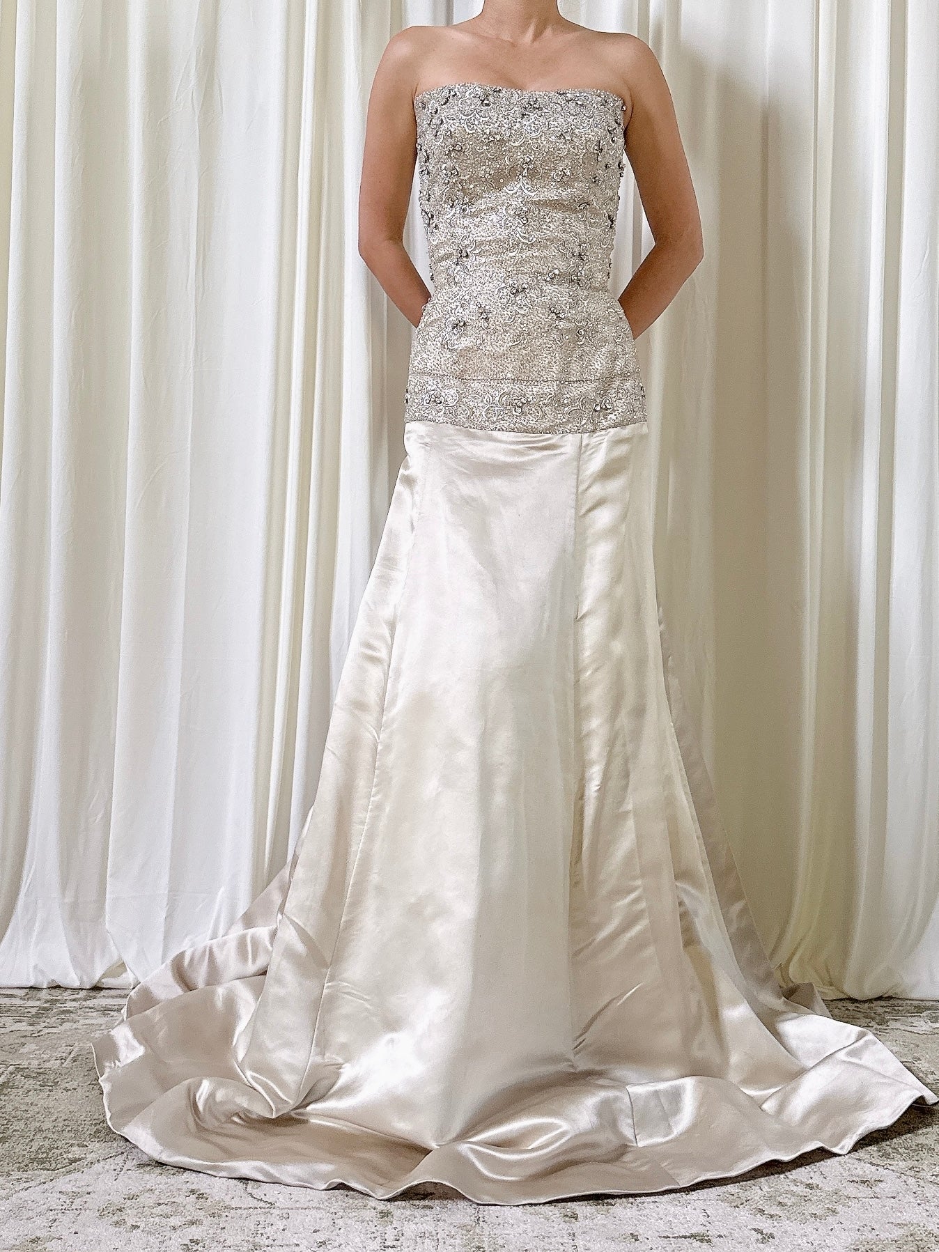 Vintage Silver Beaded Silk Gown - M/8