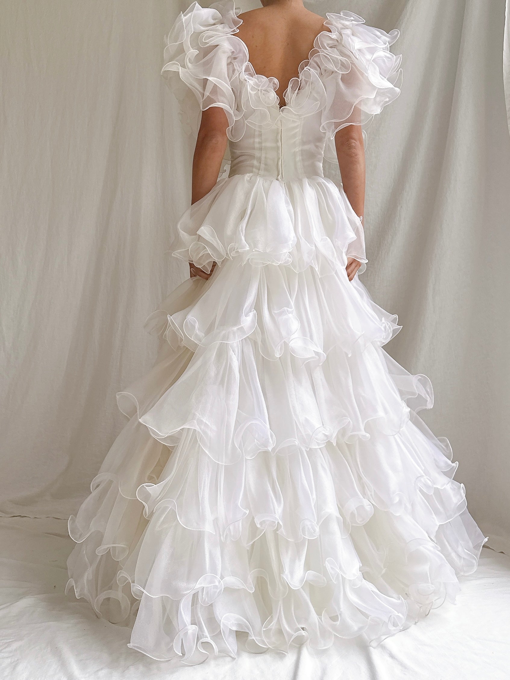 1980s Ruffle Voile Gown - XS