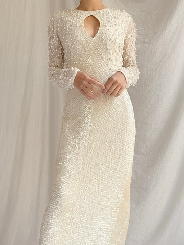 Vintage I. Magnin Silk Beaded Dress - S