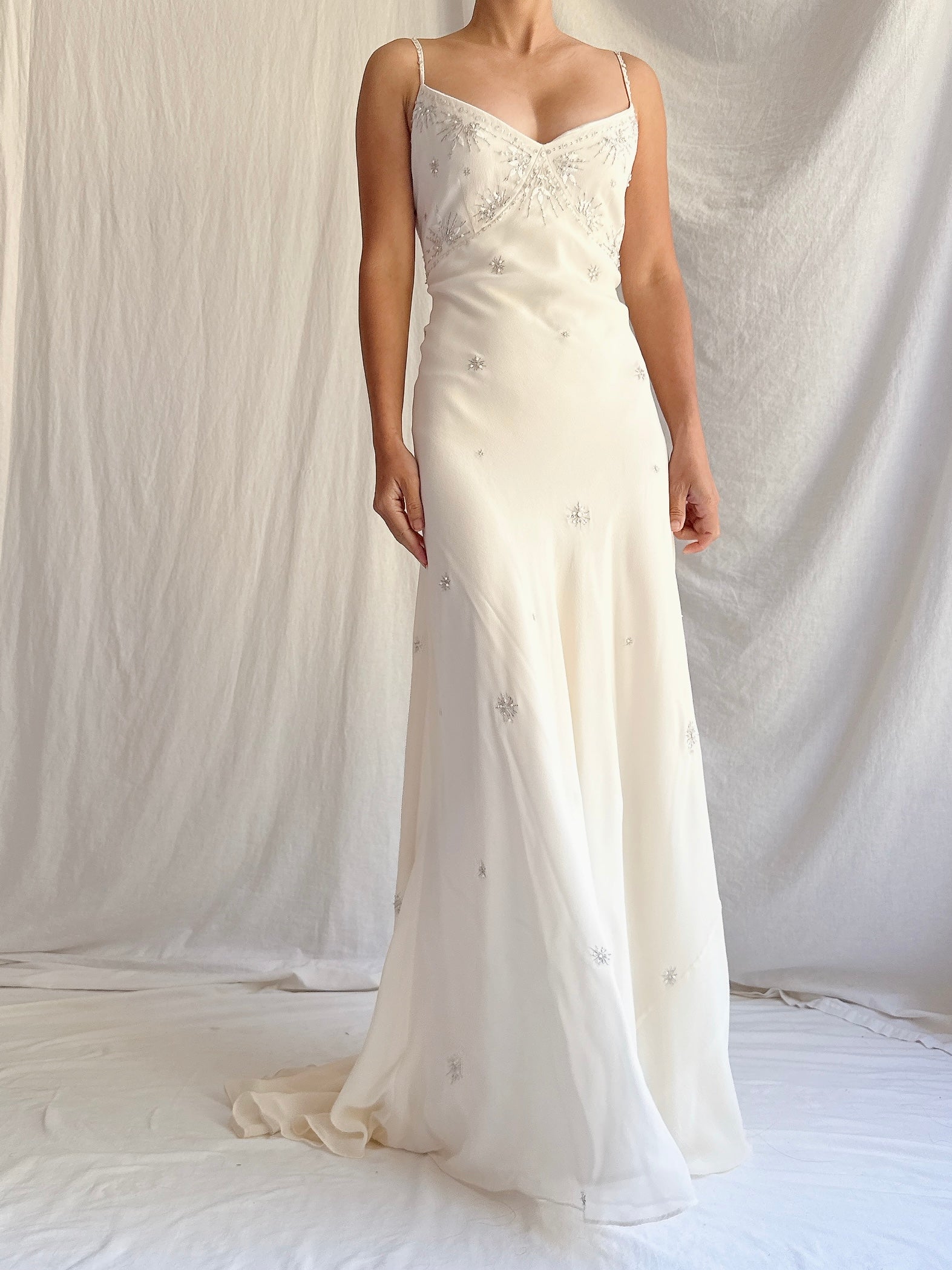 Vintage Bias Cut Silk Embellished Gown - Size S/M