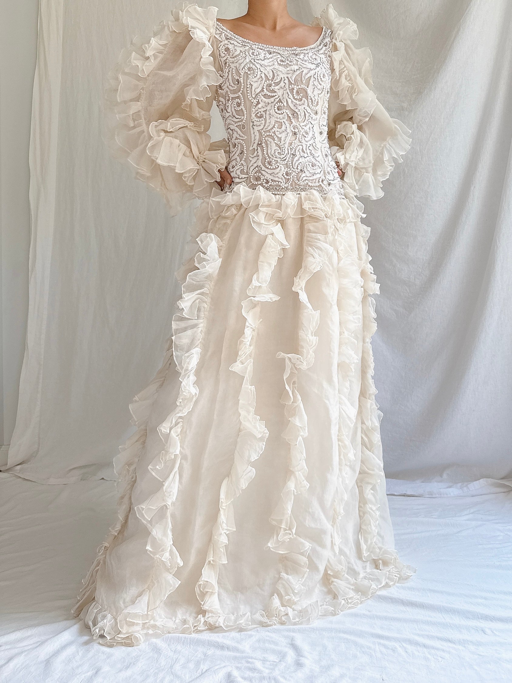 Vintage Oscar de la Renta Silk Organza Embellished Gown - M